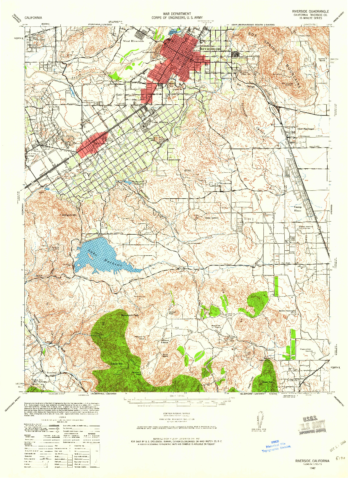USGS 1:62500-SCALE QUADRANGLE FOR RIVERSIDE, CA 1942