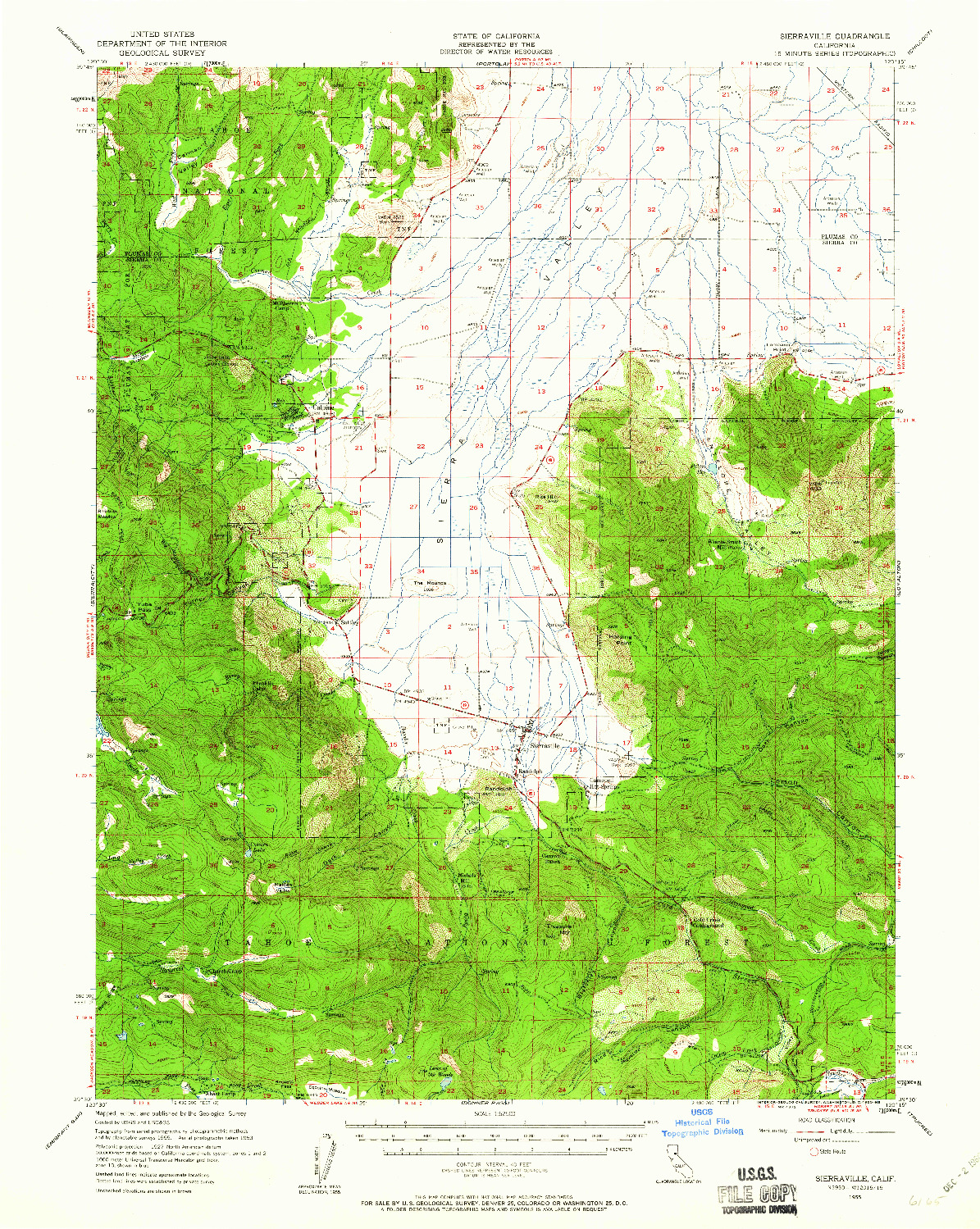 USGS 1:62500-SCALE QUADRANGLE FOR SIERRAVILLE, CA 1955