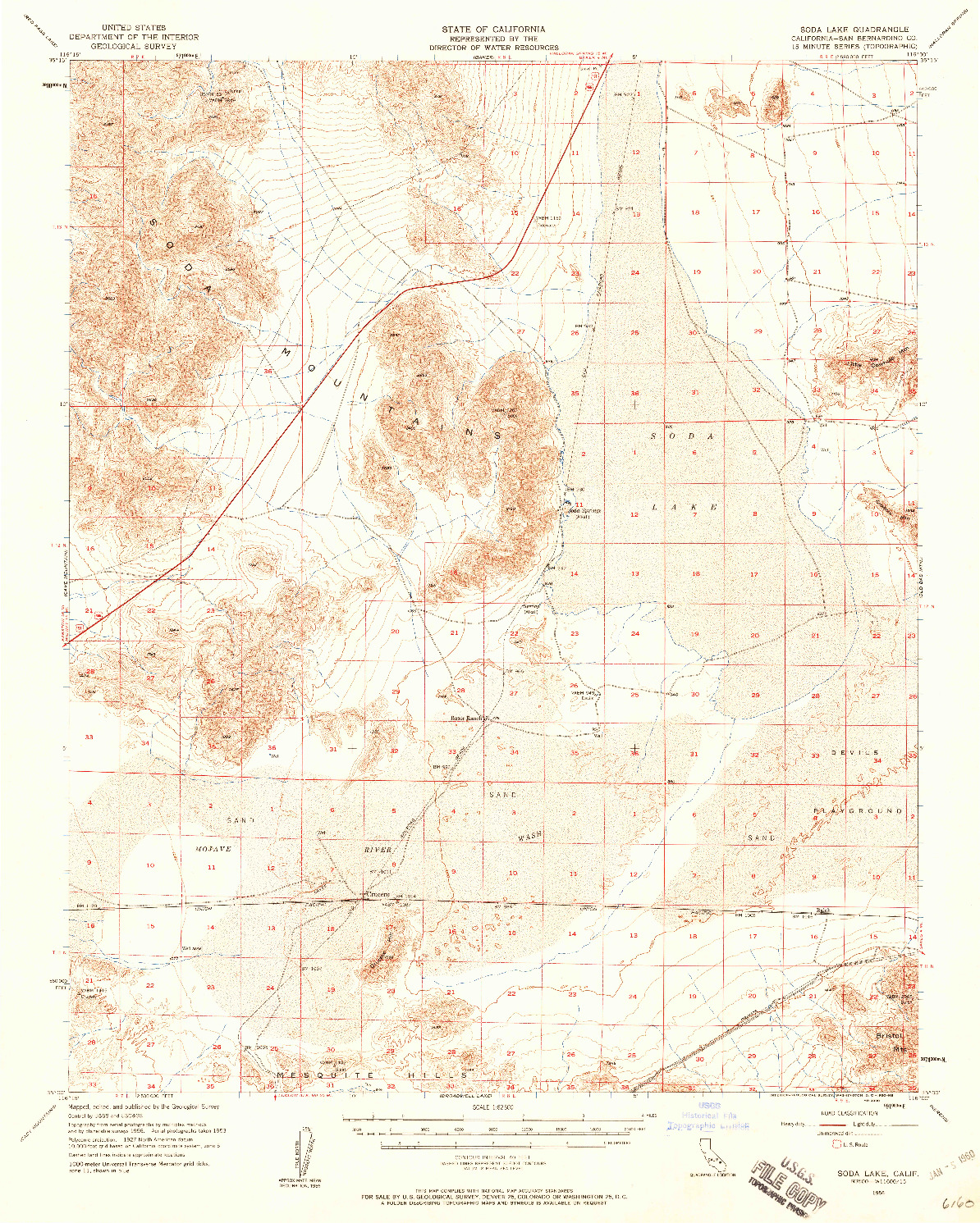 USGS 1:62500-SCALE QUADRANGLE FOR SODA LAKE, CA 1956