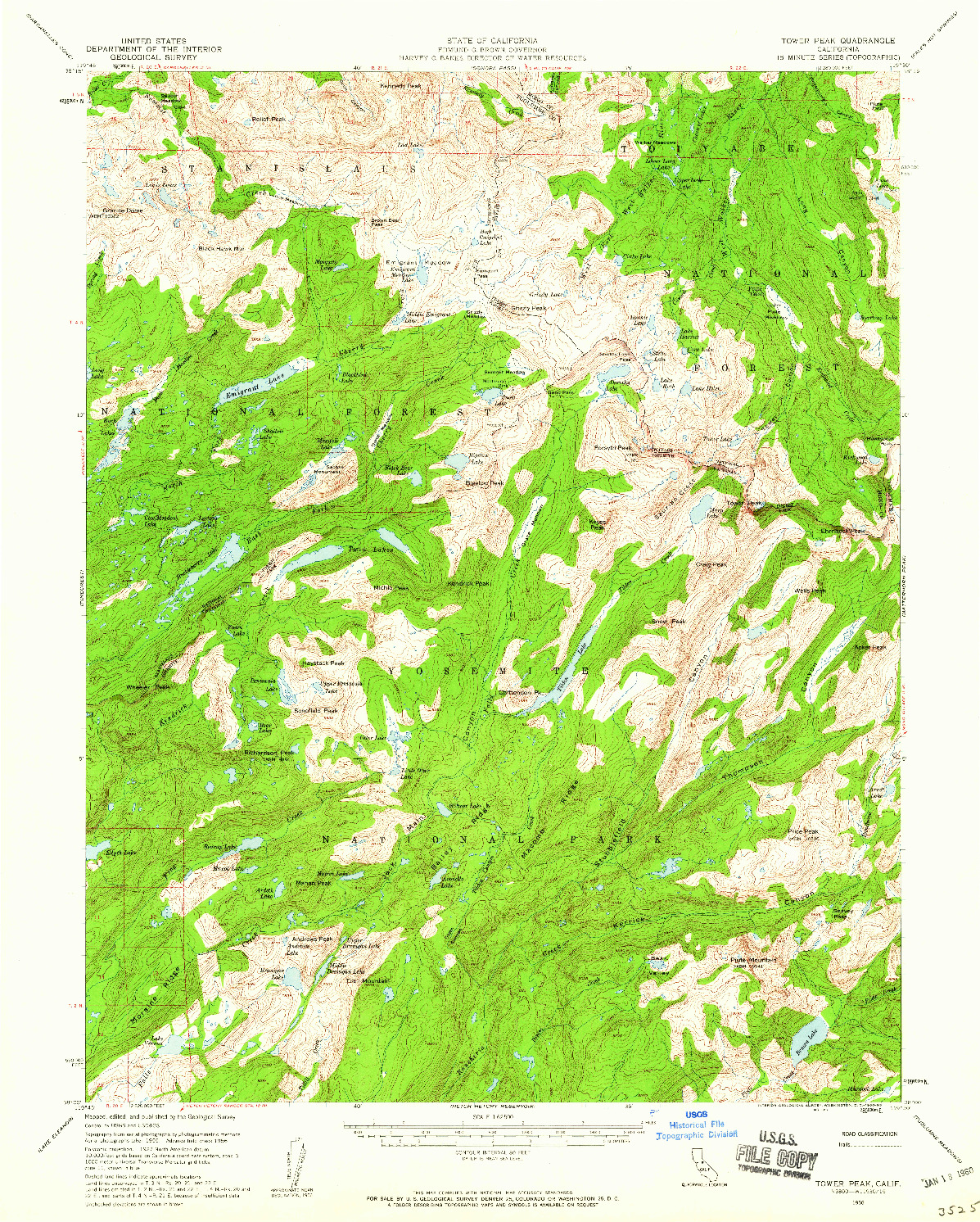 USGS 1:62500-SCALE QUADRANGLE FOR TOWER PEAK, CA 1956