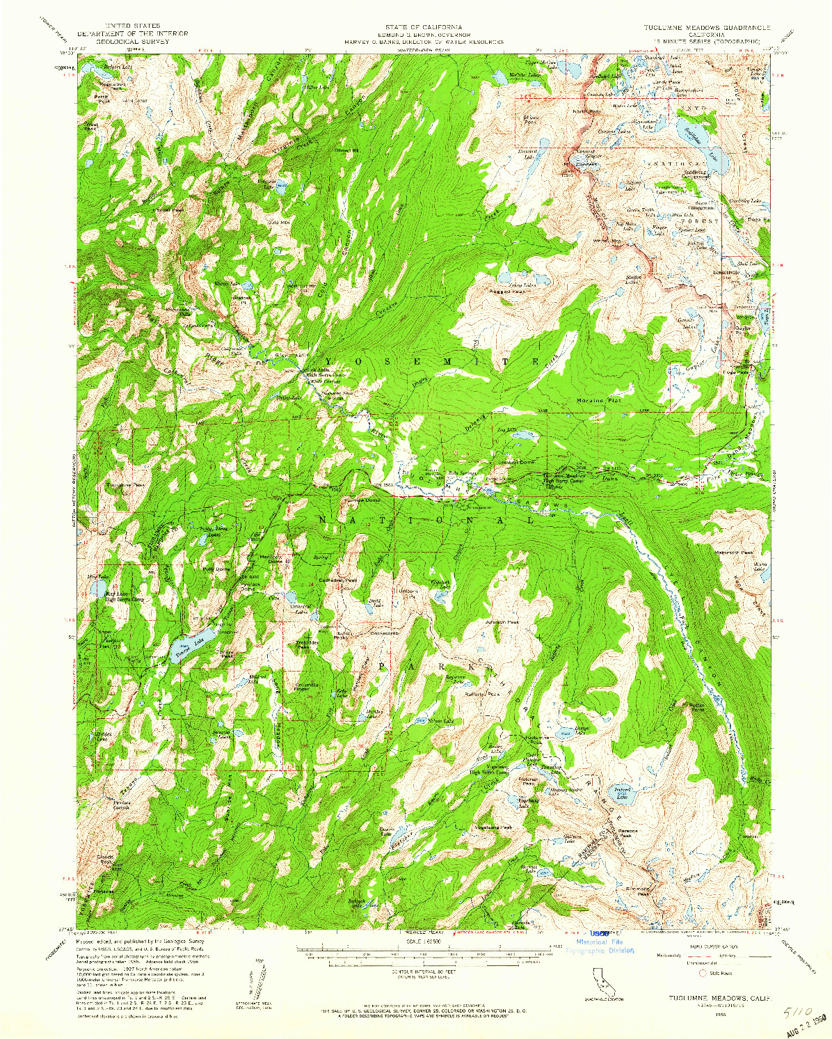 USGS 1:62500-SCALE QUADRANGLE FOR TUOLUMNE MEADOWS, CA 1956