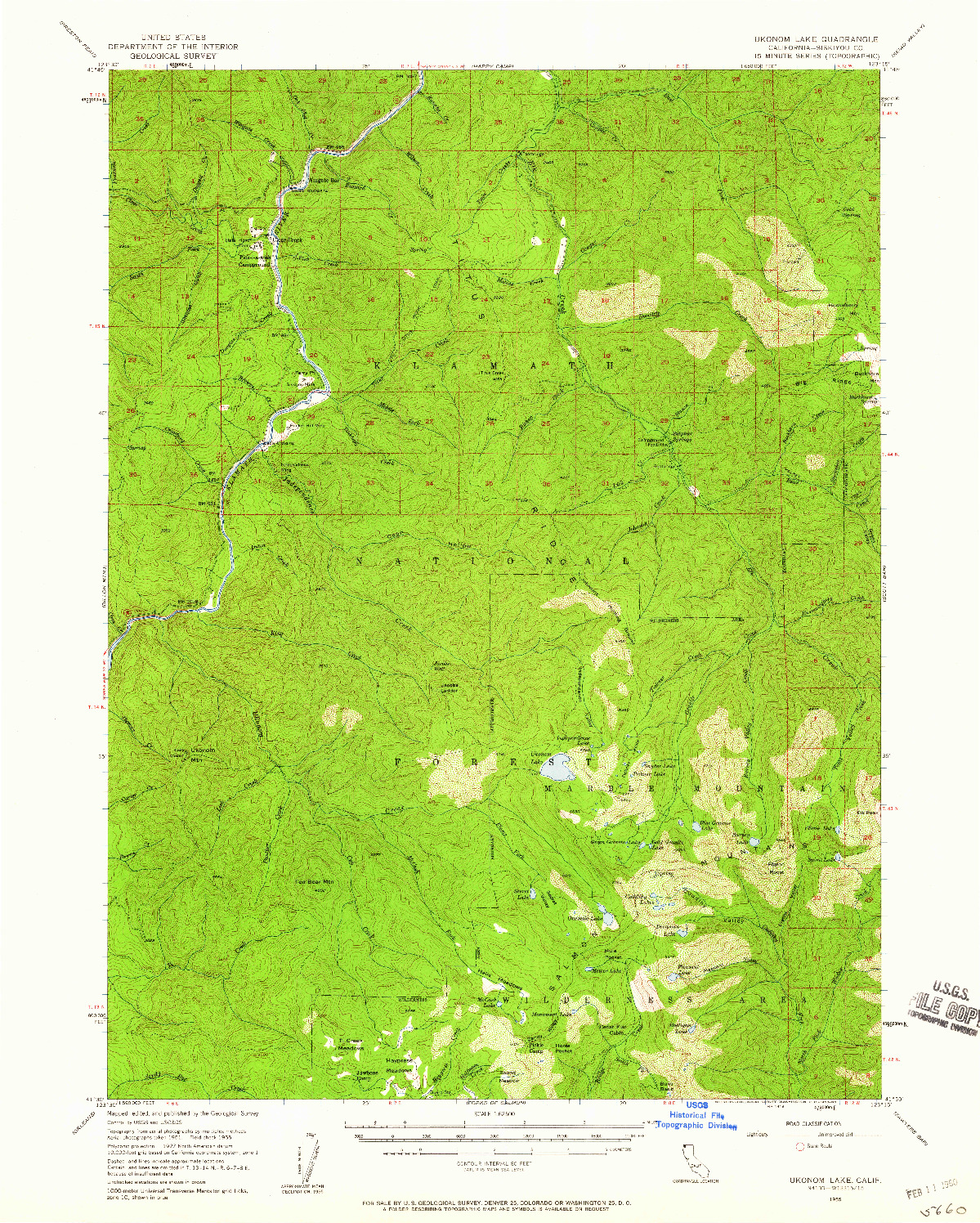 USGS 1:62500-SCALE QUADRANGLE FOR UKONOM LAKE, CA 1955