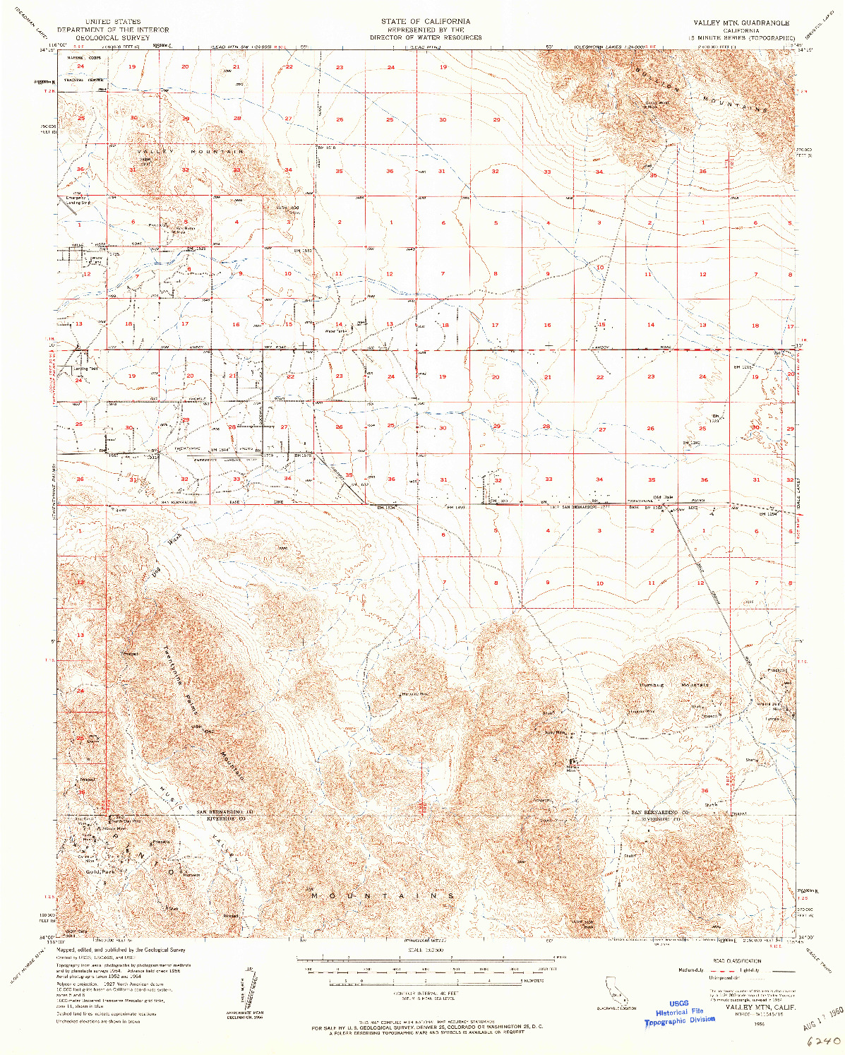 USGS 1:62500-SCALE QUADRANGLE FOR VALLEY MOUNTAIN, CA 1956