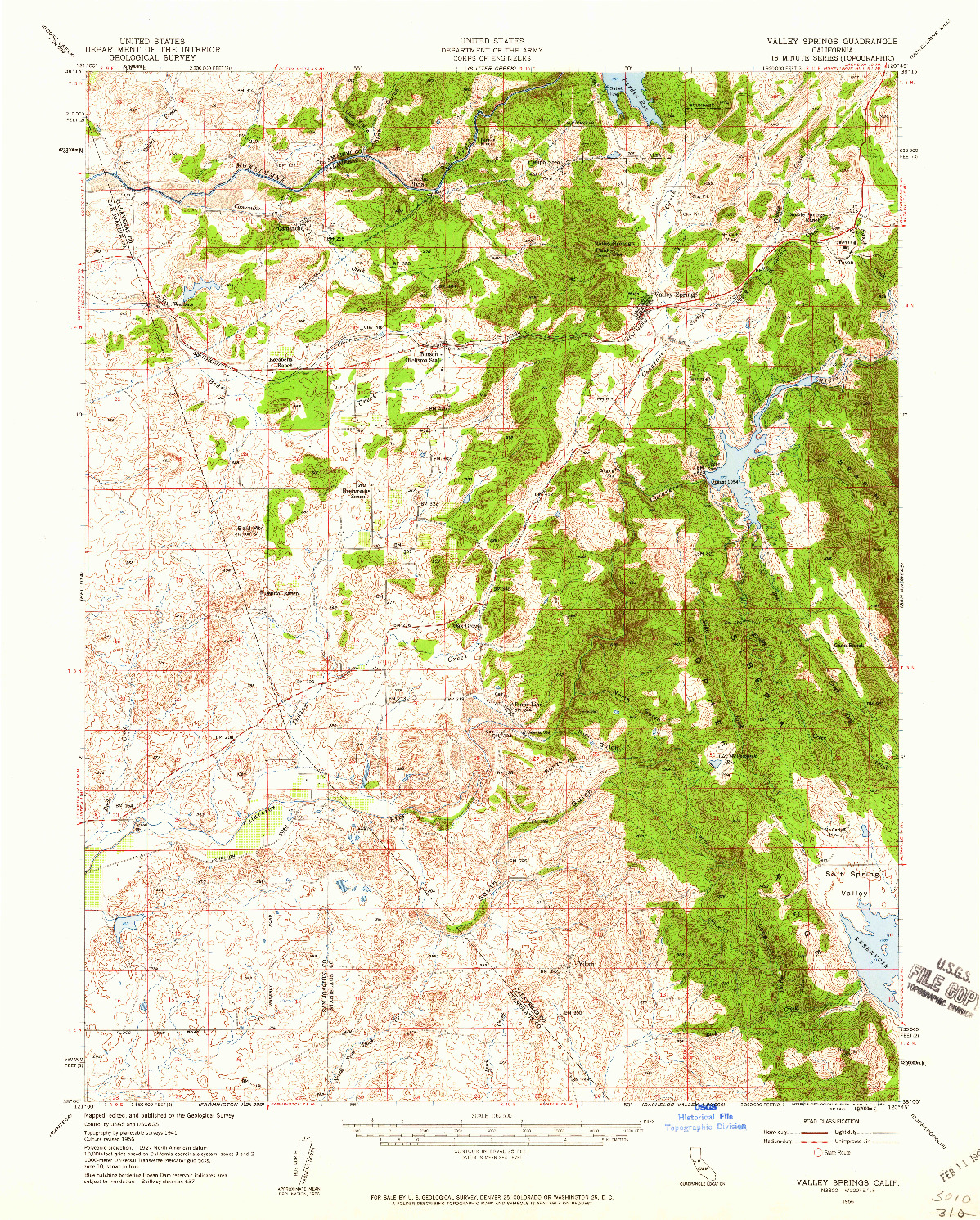 USGS 1:62500-SCALE QUADRANGLE FOR VALLEY SPRINGS, CA 1956