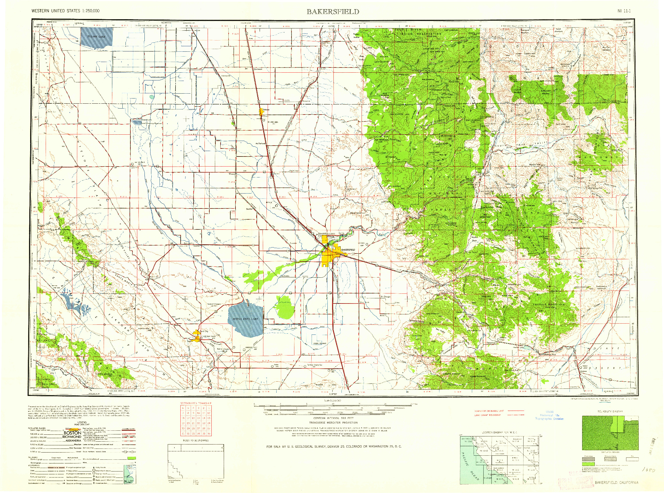 USGS 1:250000-SCALE QUADRANGLE FOR BAKERSFIELD, CA 1960