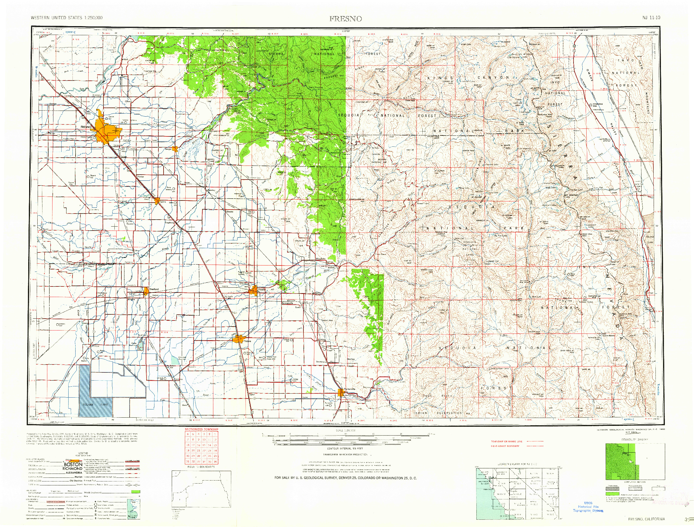 USGS 1:250000-SCALE QUADRANGLE FOR FRESNO, CA 1960