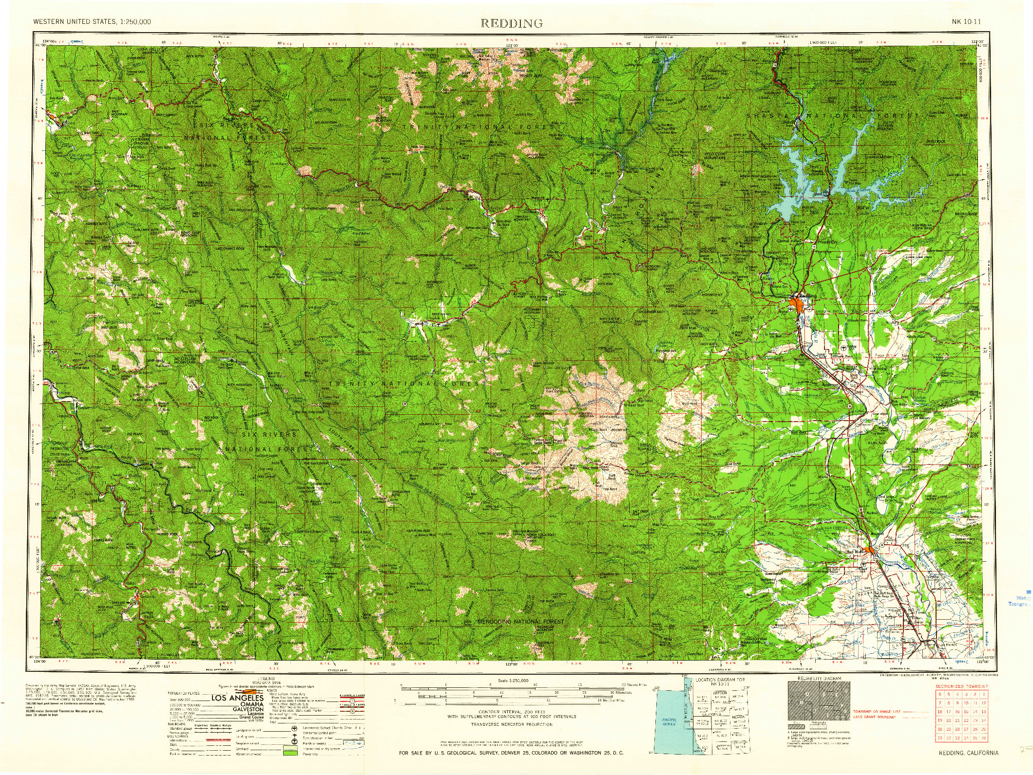 USGS 1:250000-SCALE QUADRANGLE FOR REDDING, CA 1958