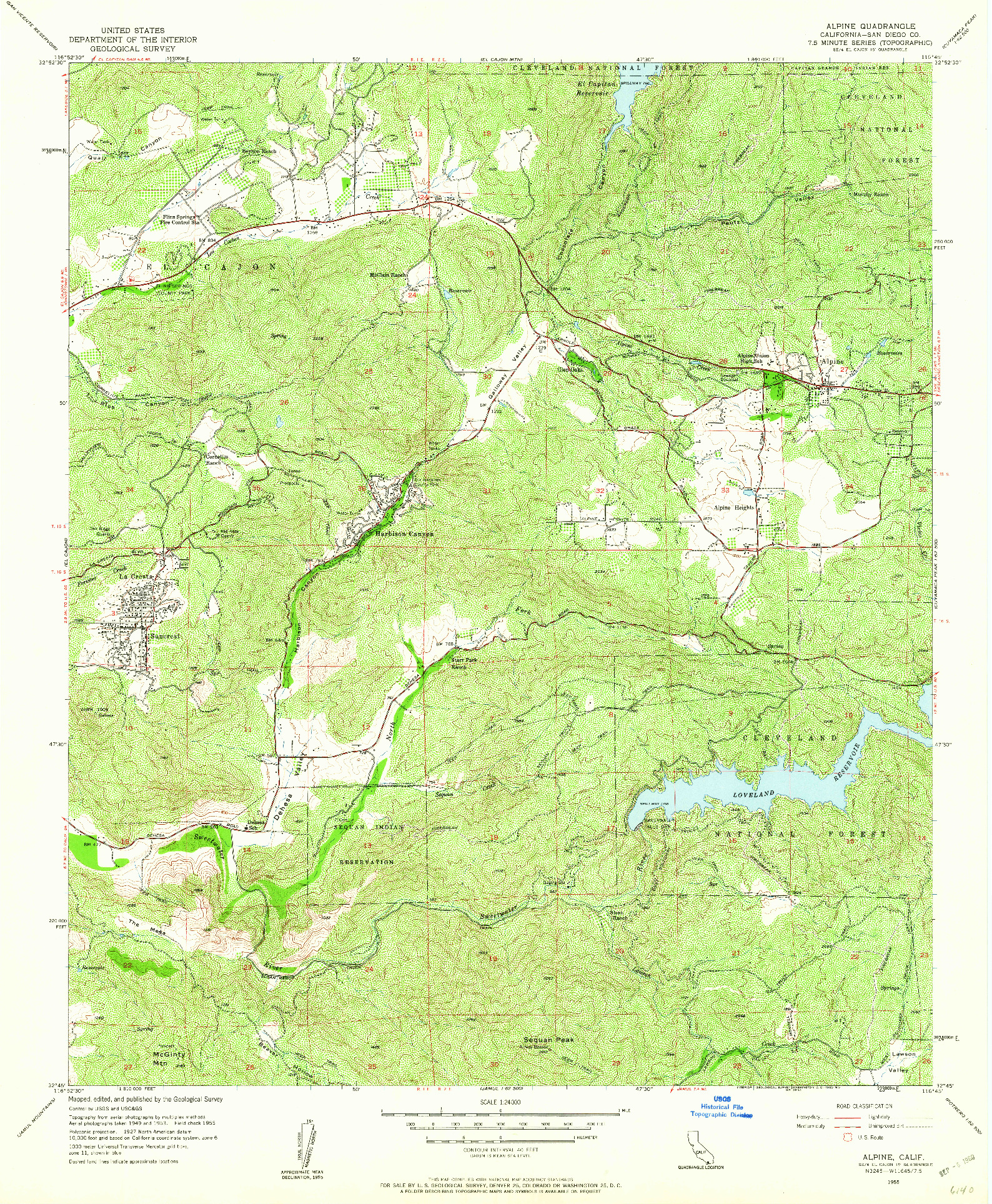 USGS 1:24000-SCALE QUADRANGLE FOR ALPINE, CA 1955