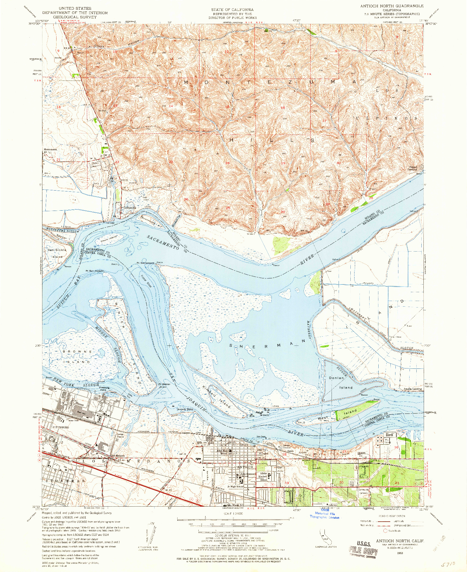 USGS 1:24000-SCALE QUADRANGLE FOR ANTIOCH NORTH, CA 1953