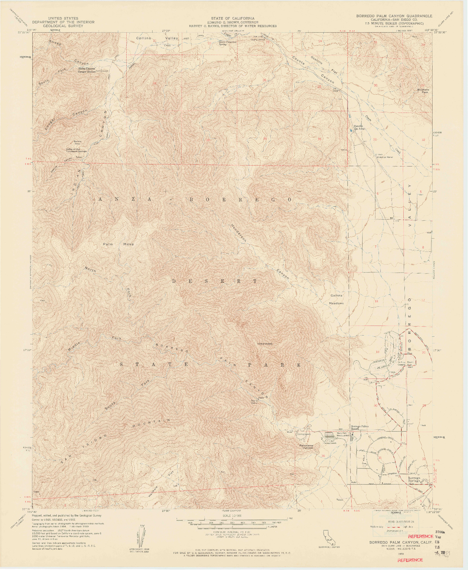 USGS 1:24000-SCALE QUADRANGLE FOR BORREGO PALM CANYON, CA 1959