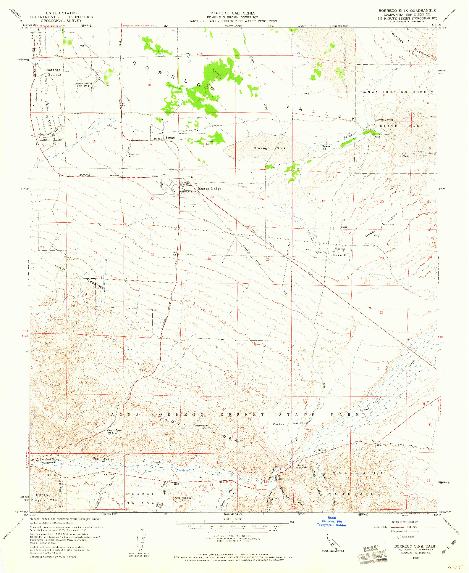 USGS 1:24000-SCALE QUADRANGLE FOR BORREGO SINK, CA 1959