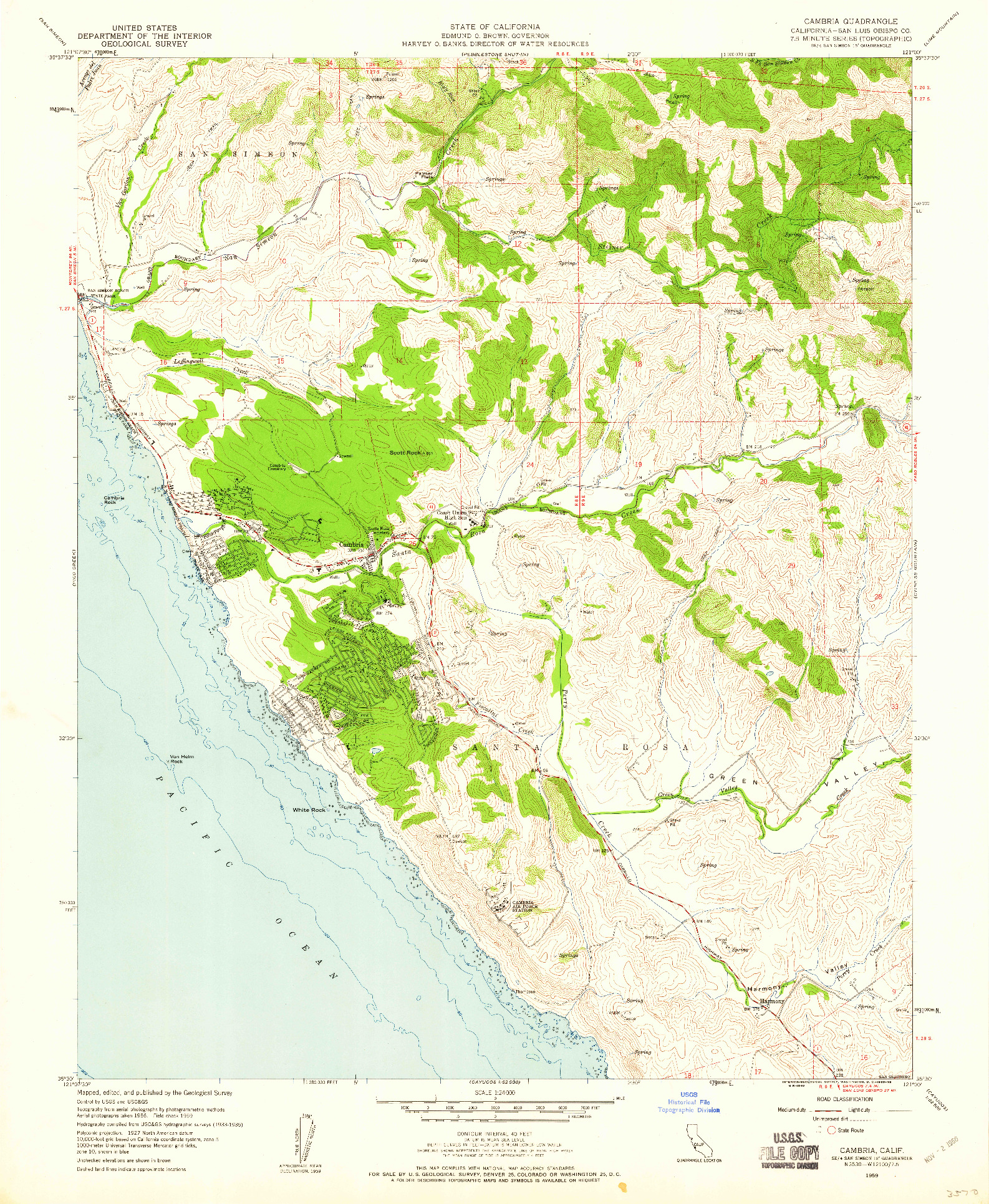 USGS 1:24000-SCALE QUADRANGLE FOR CAMBRIA, CA 1959