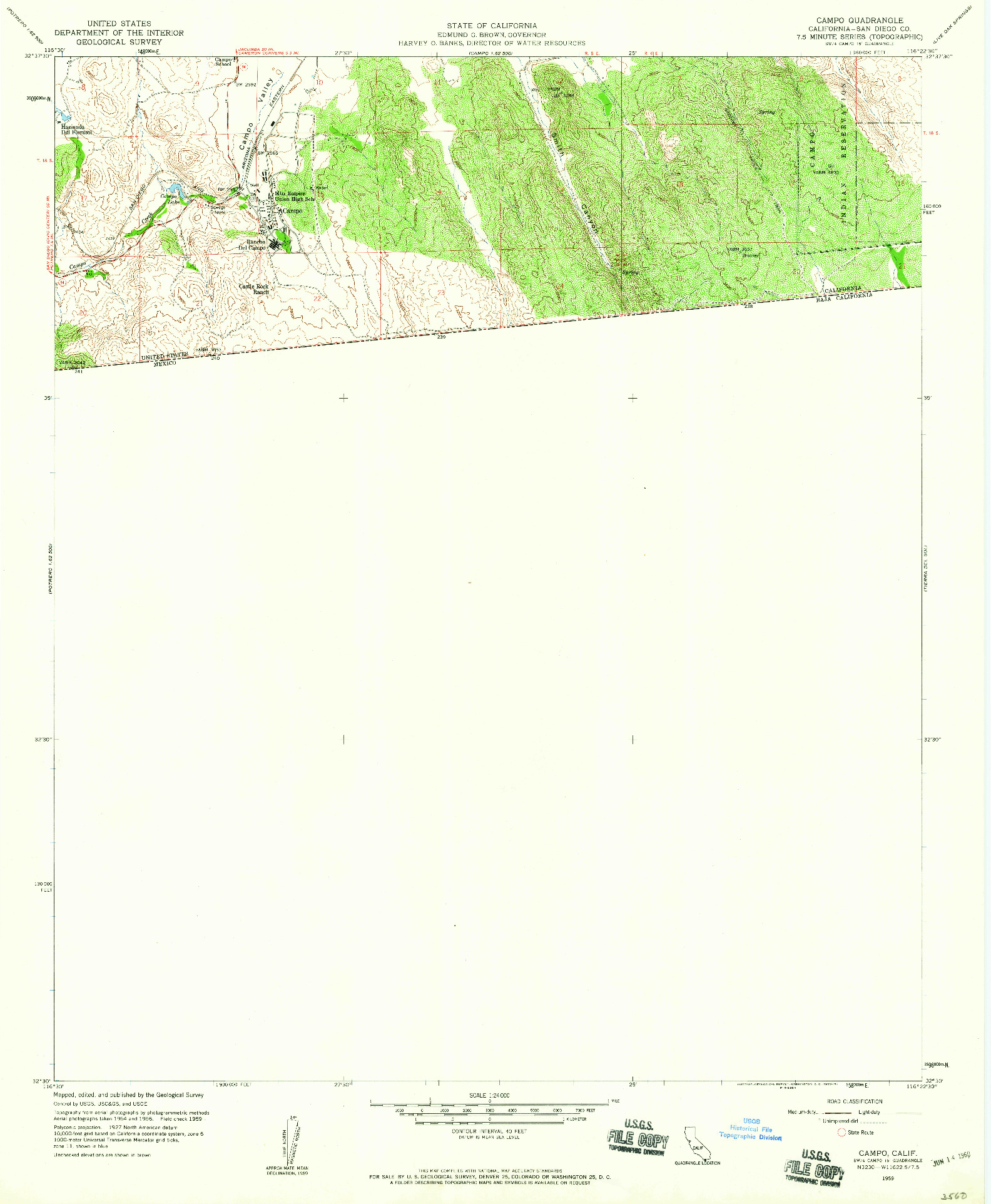 USGS 1:24000-SCALE QUADRANGLE FOR CAMPO, CA 1959