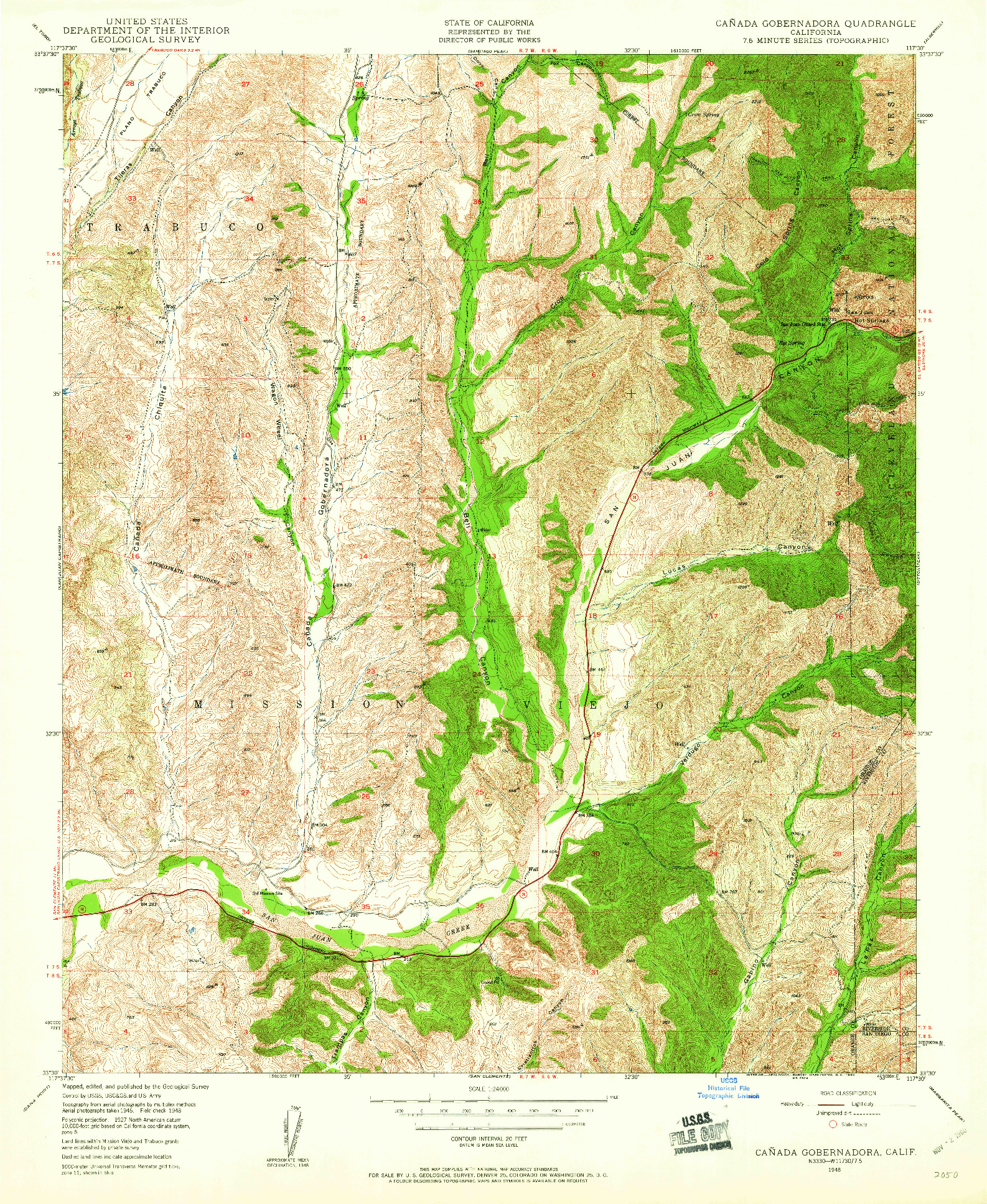 USGS 1:24000-SCALE QUADRANGLE FOR CANADA GOBERNADORA, CA 1948