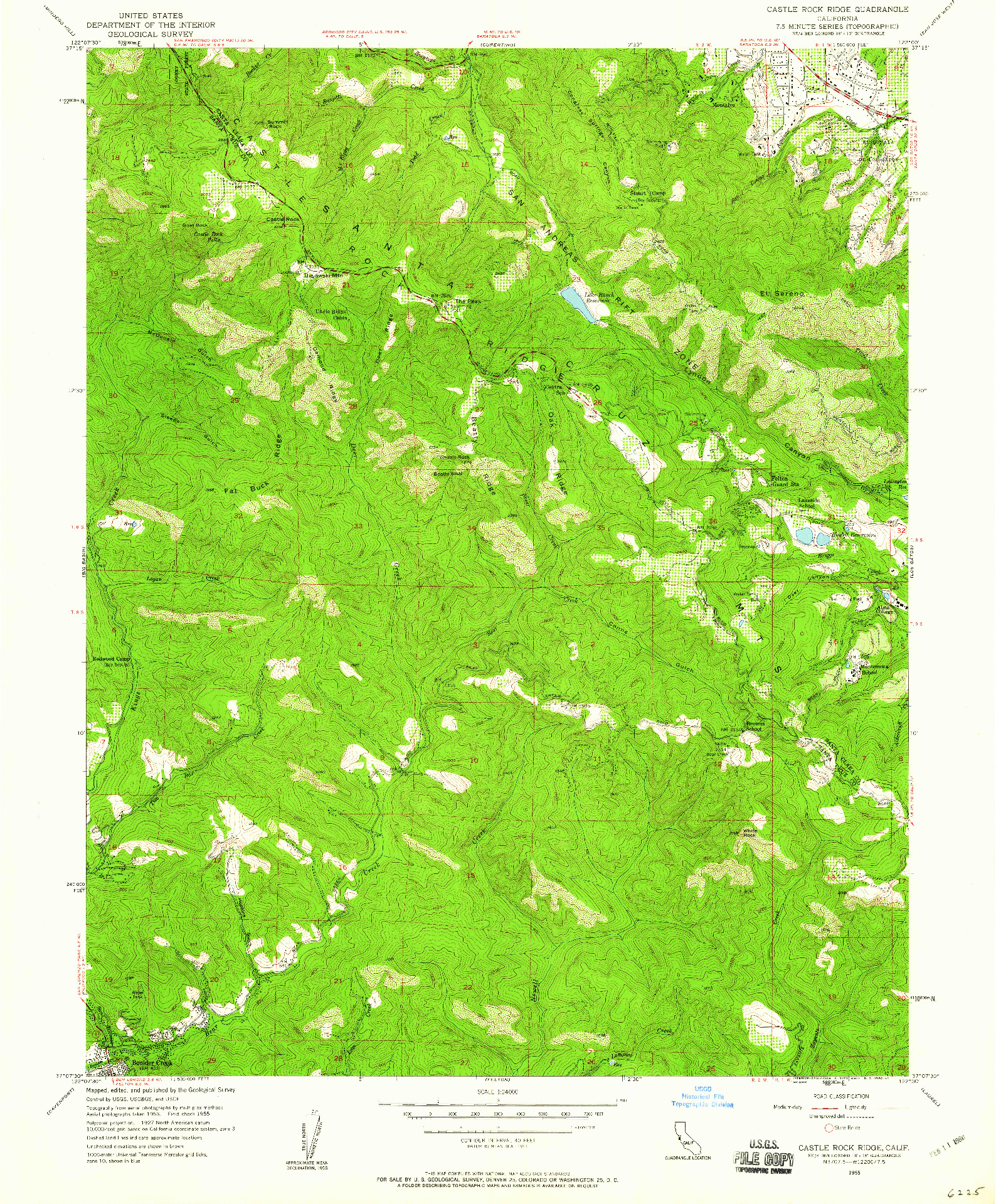 USGS 1:24000-SCALE QUADRANGLE FOR CASTLE ROCK RIDGE, CA 1955