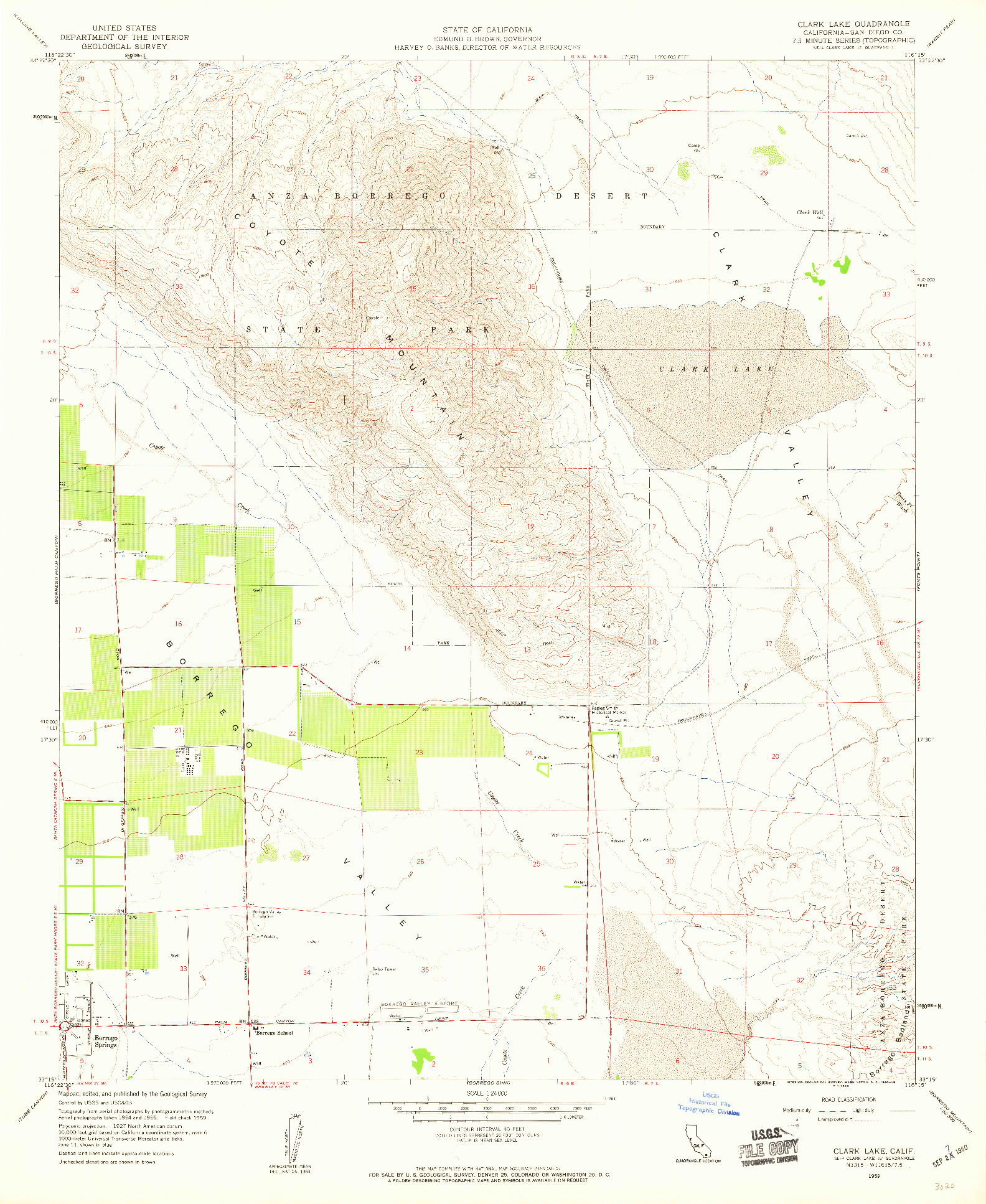 USGS 1:24000-SCALE QUADRANGLE FOR CLARK LAKE, CA 1959