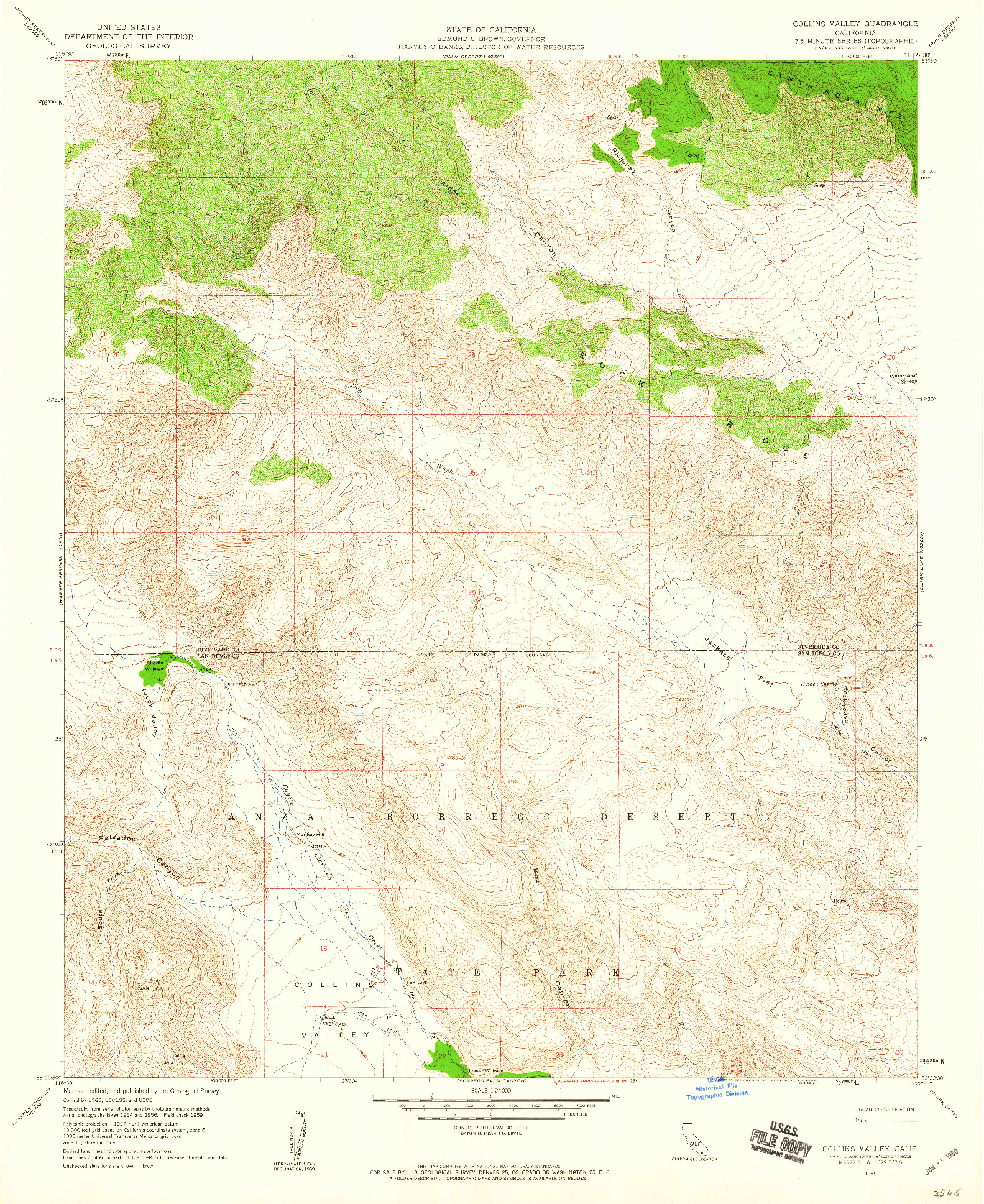 USGS 1:24000-SCALE QUADRANGLE FOR COLLINS VALLEY, CA 1959