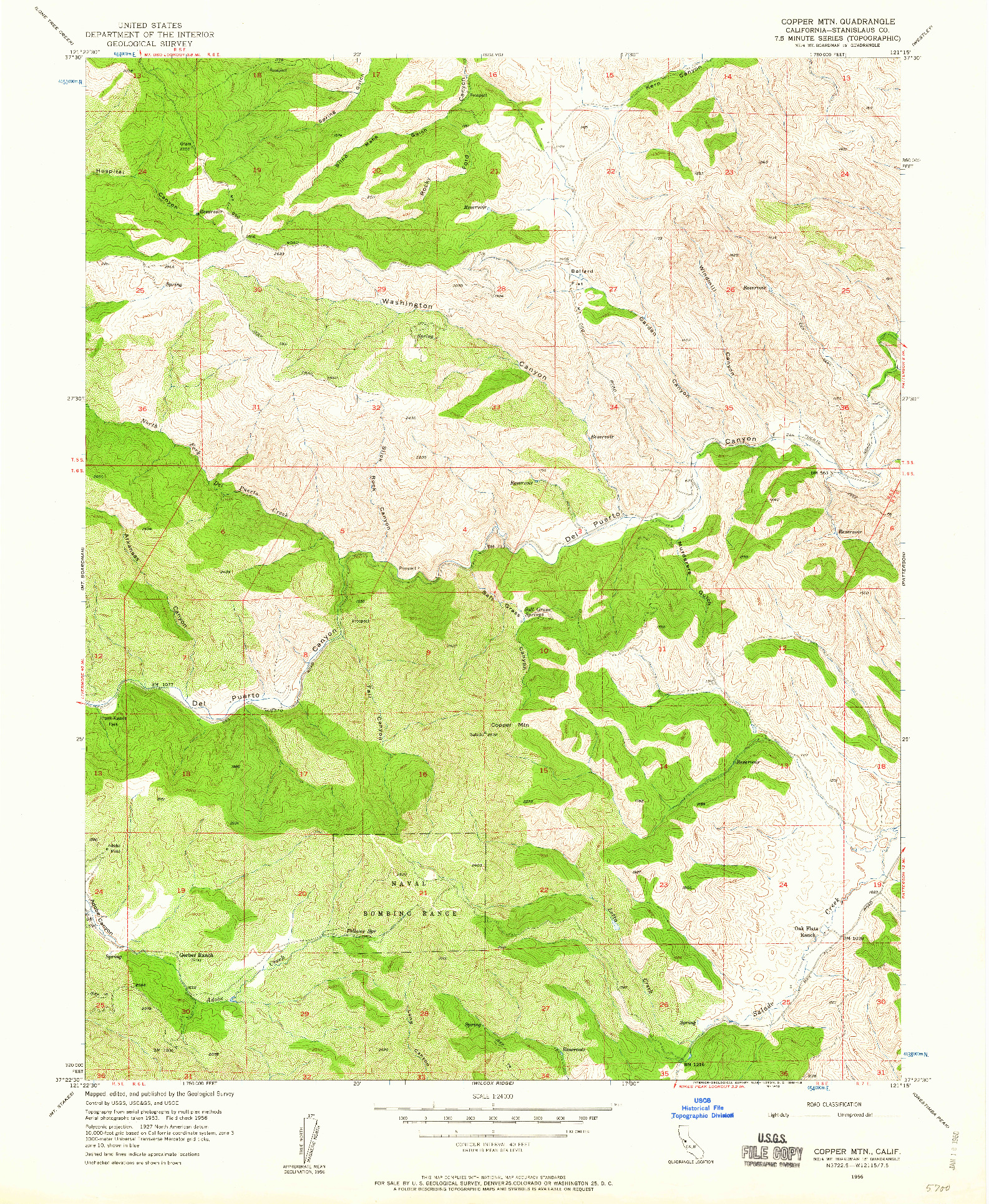 USGS 1:24000-SCALE QUADRANGLE FOR COPPER MTN, CA 1956