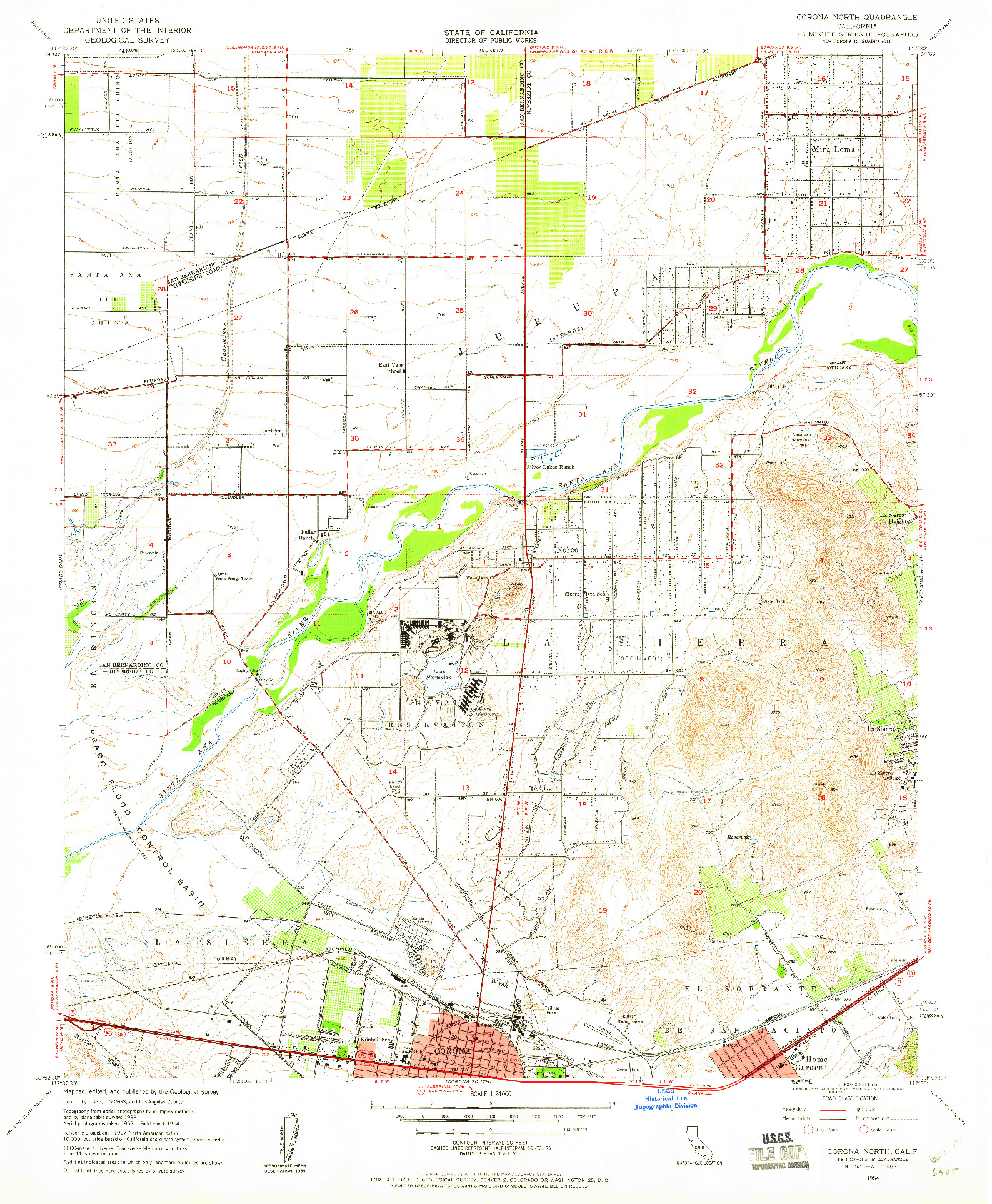 USGS 1:24000-SCALE QUADRANGLE FOR CORONA NORTH, CA 1954