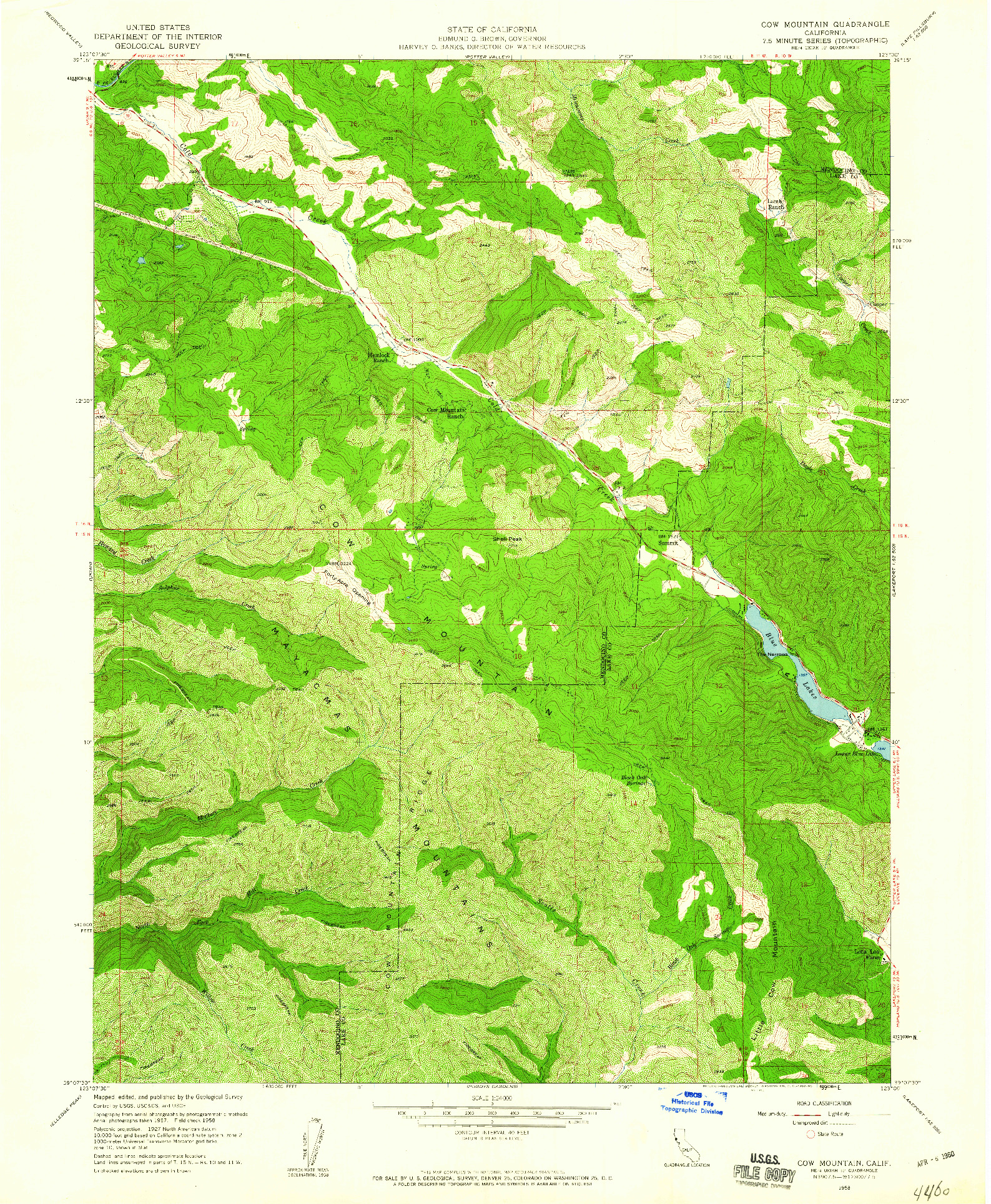 USGS 1:24000-SCALE QUADRANGLE FOR COW MOUNTAIN, CA 1958