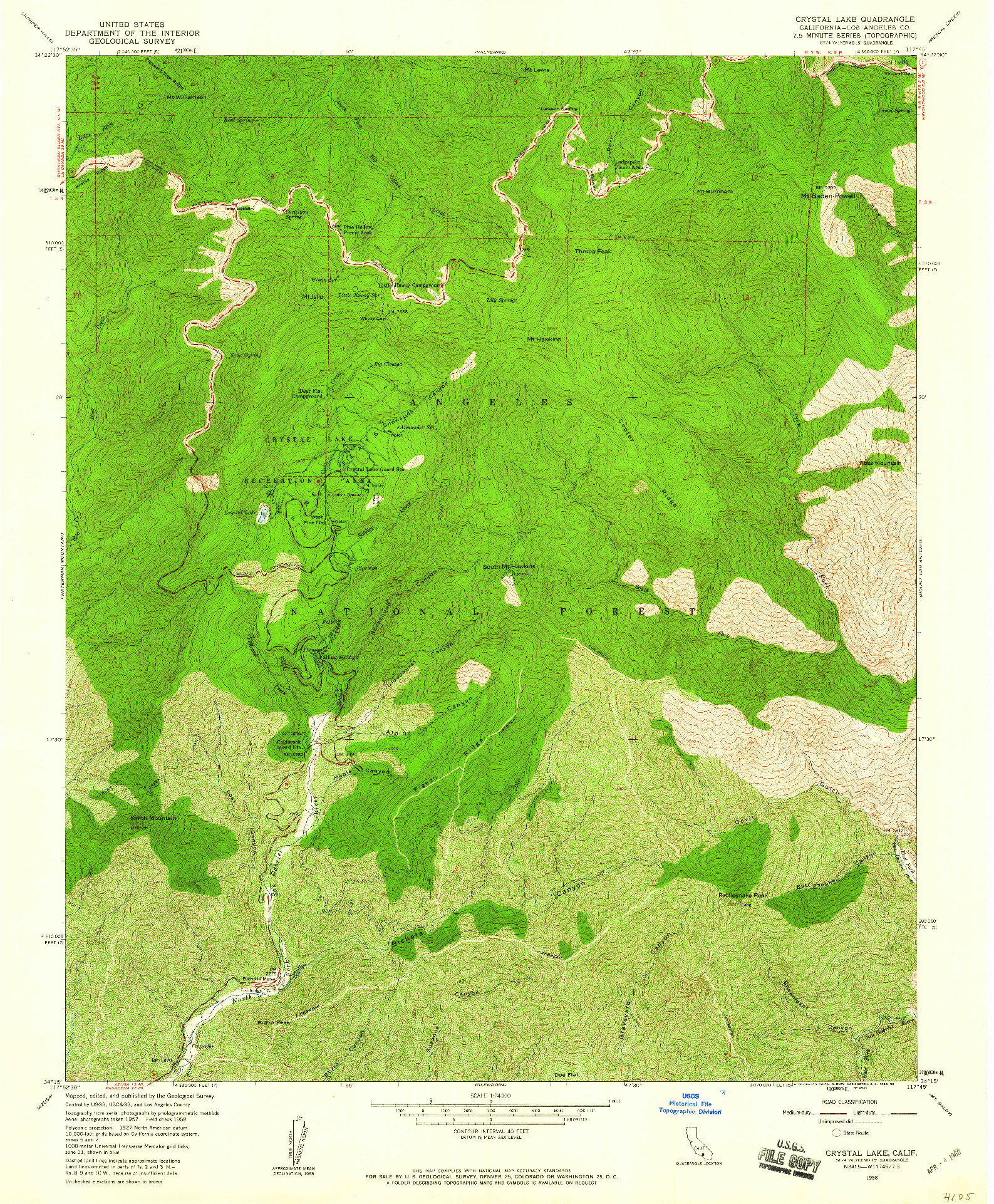 USGS 1:24000-SCALE QUADRANGLE FOR CRYSTAL LAKE, CA 1958