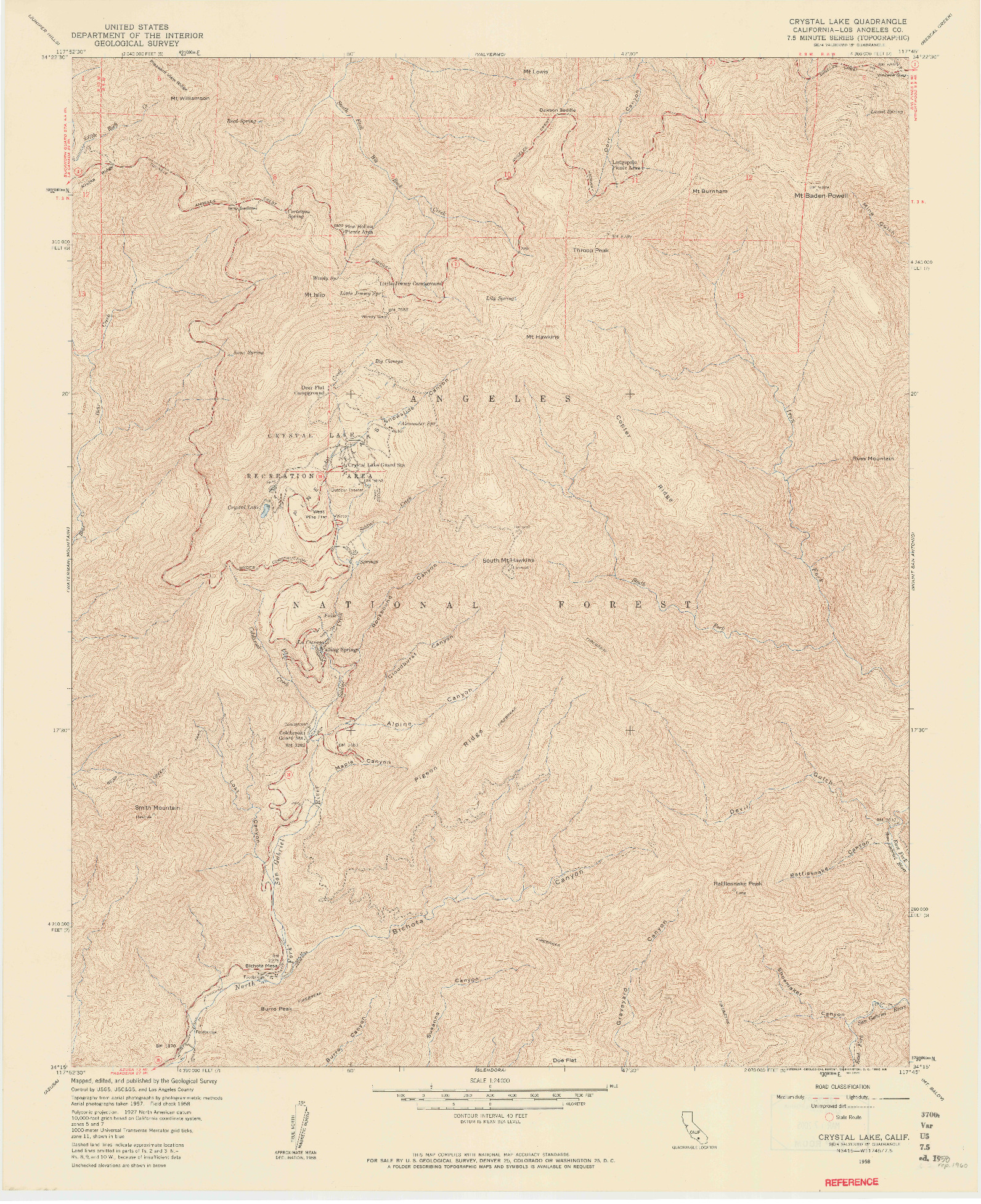 USGS 1:24000-SCALE QUADRANGLE FOR CRYSTAL LAKE, CA 1958