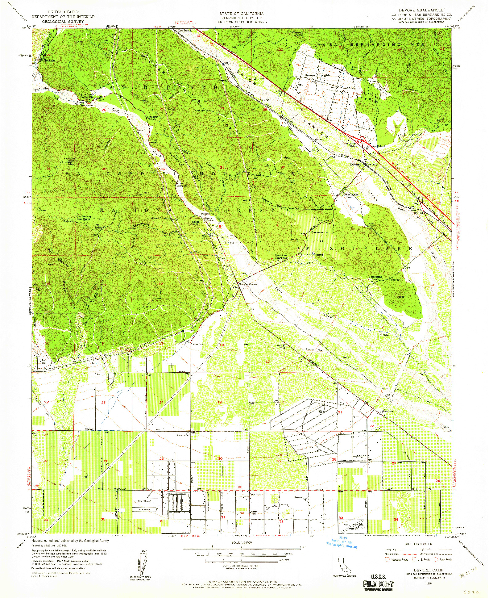 USGS 1:24000-SCALE QUADRANGLE FOR DEVORE, CA 1954