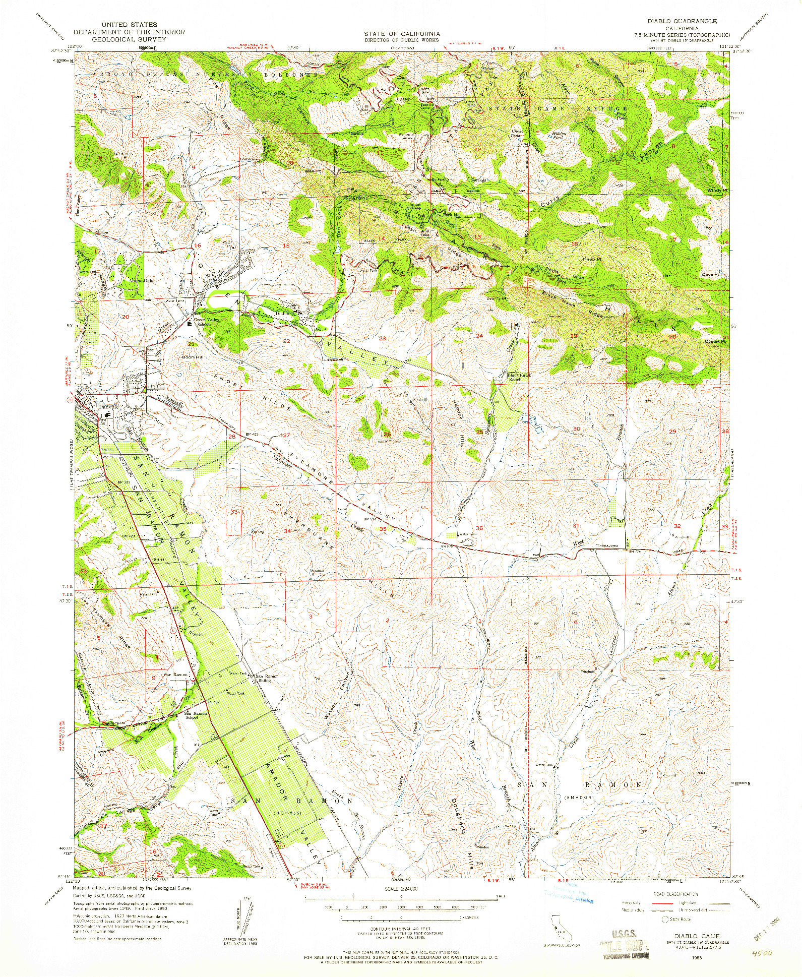 USGS 1:24000-SCALE QUADRANGLE FOR DIABLO, CA 1953