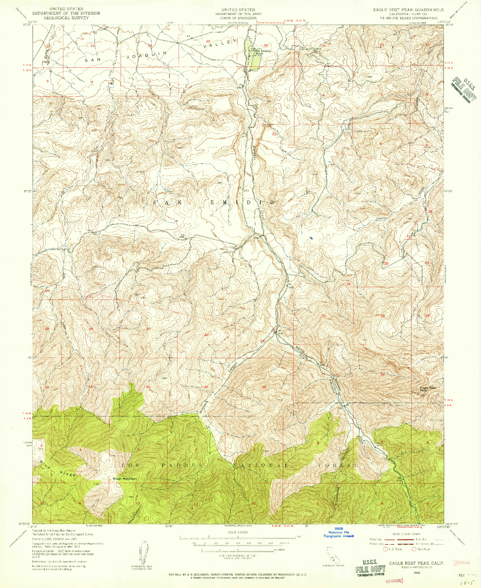 USGS 1:24000-SCALE QUADRANGLE FOR EAGLE REST PEAK, CA 1942