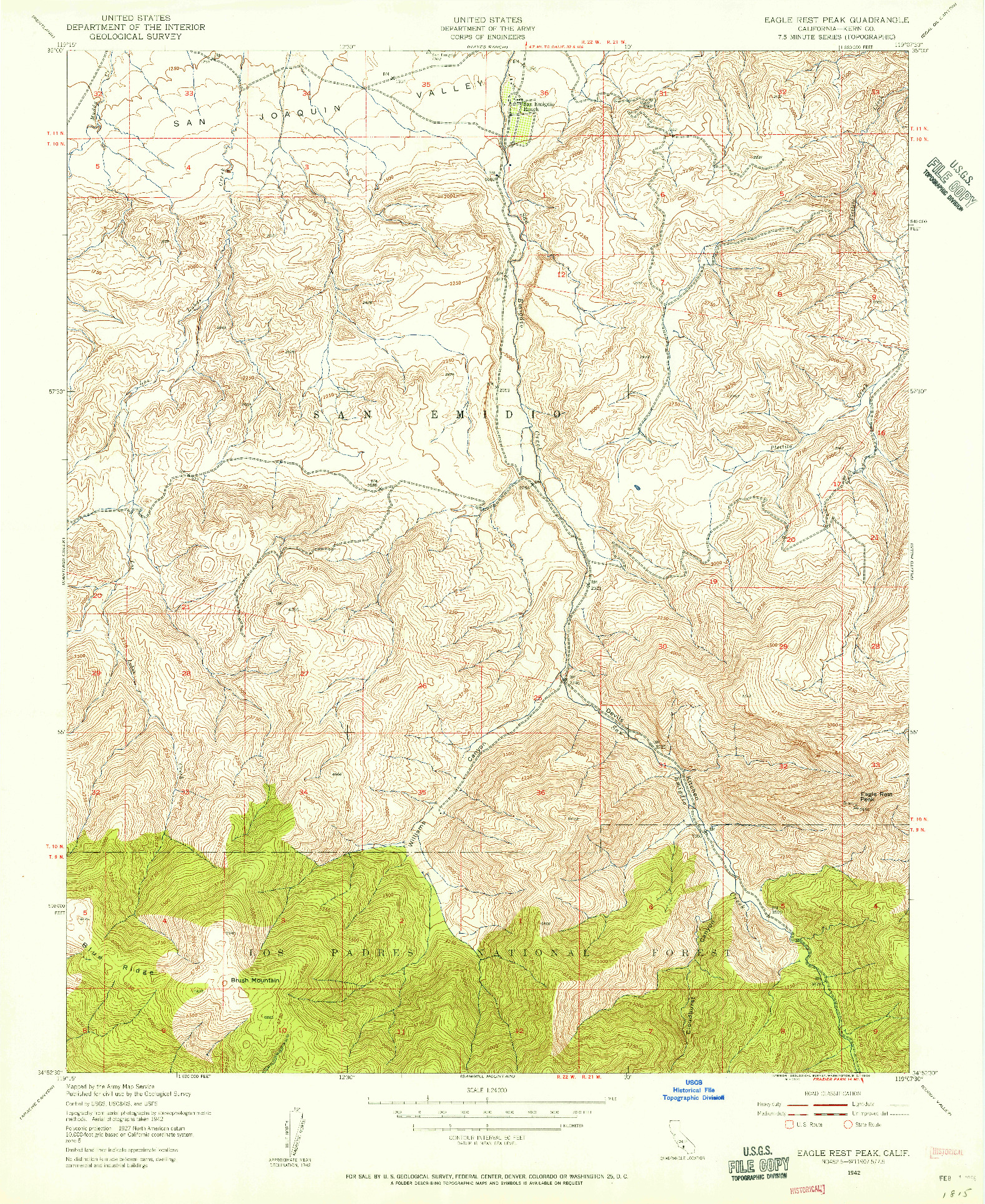 USGS 1:24000-SCALE QUADRANGLE FOR EAGLE REST PEAK, CA 1942