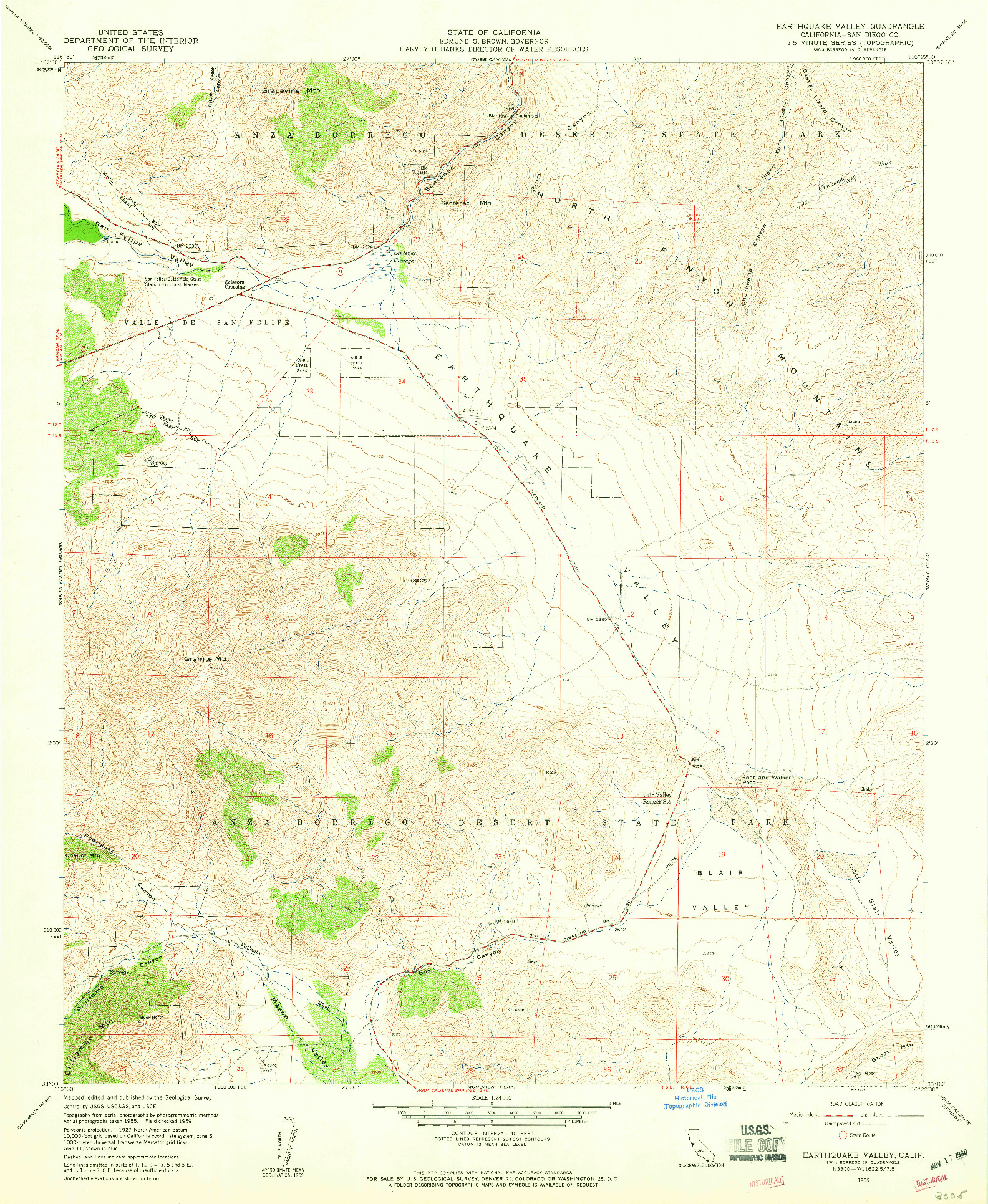 USGS 1:24000-SCALE QUADRANGLE FOR EARTHQUAKE VALLEY, CA 1959