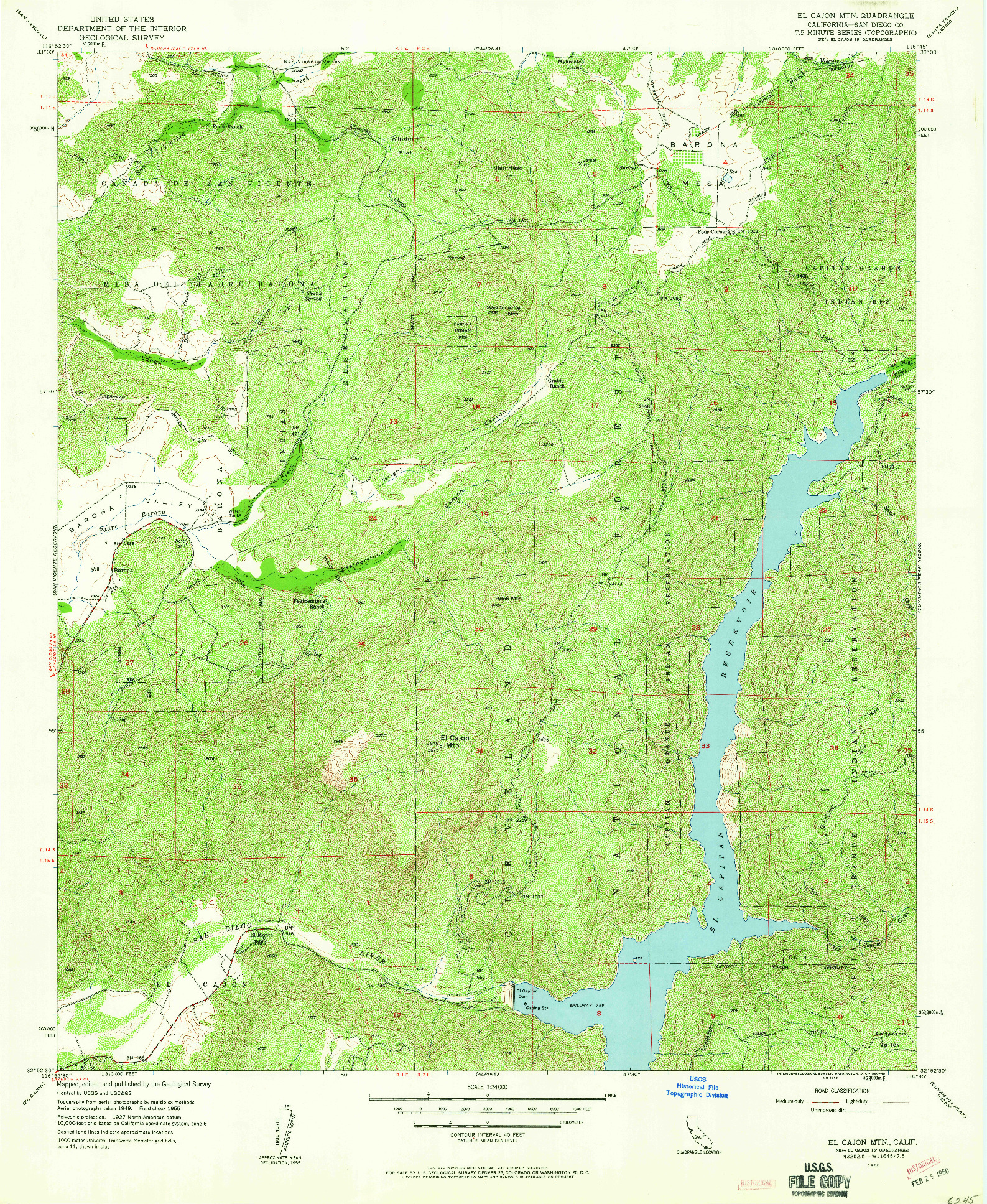 USGS 1:24000-SCALE QUADRANGLE FOR EL CAJON MTN, CA 1955