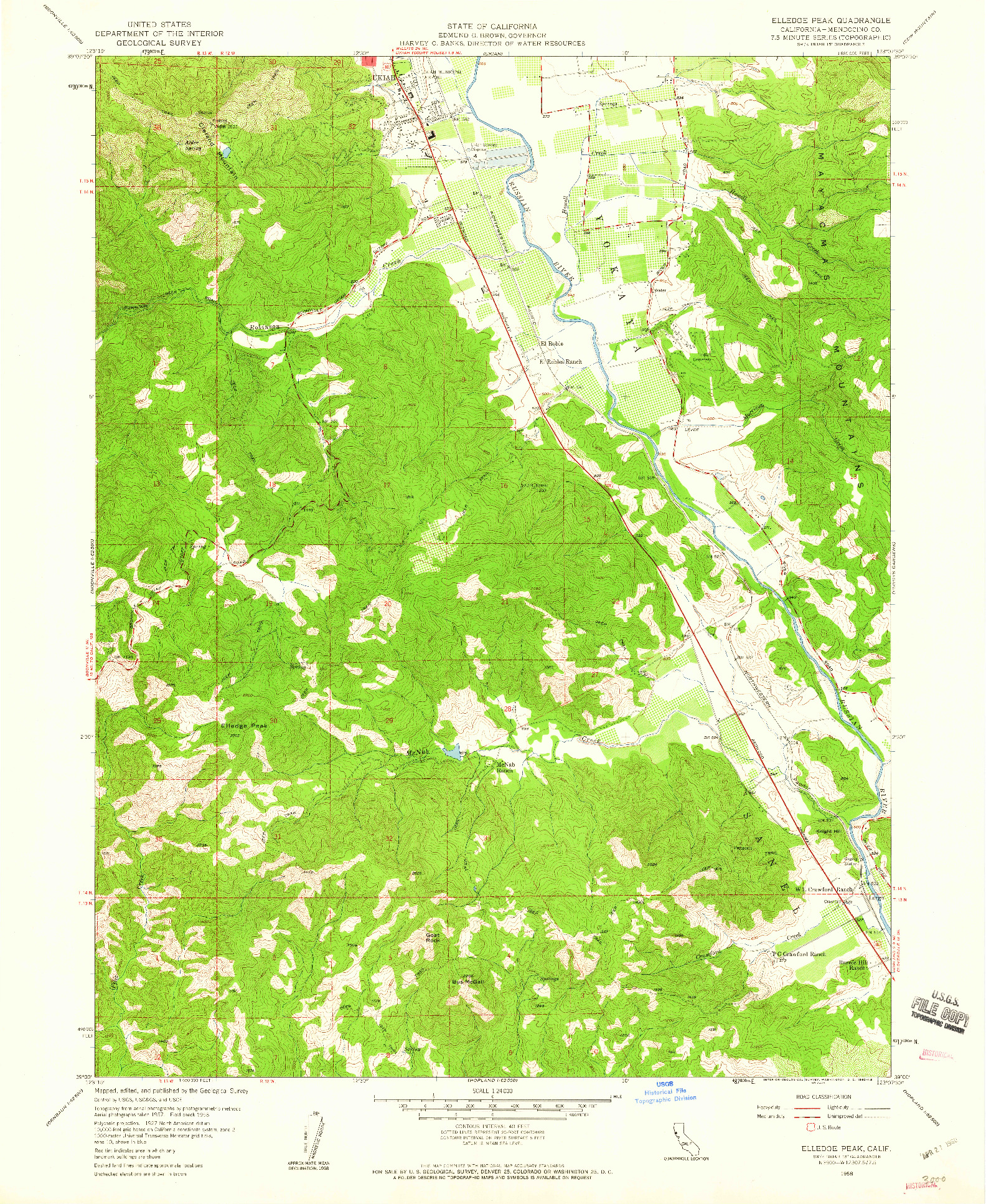 USGS 1:24000-SCALE QUADRANGLE FOR ELLEDGE PEAK, CA 1958