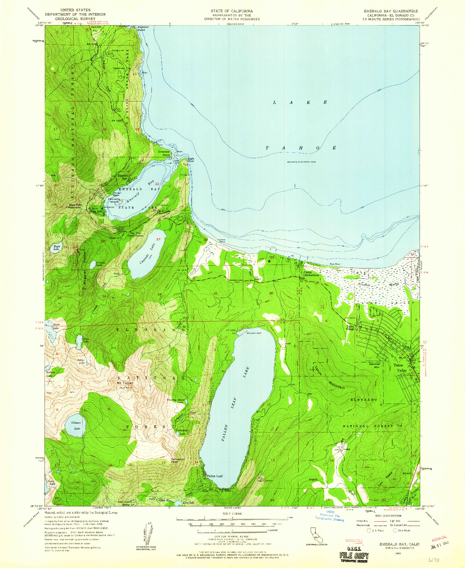 USGS 1:24000-SCALE QUADRANGLE FOR EMERALD BAY, CA 1955