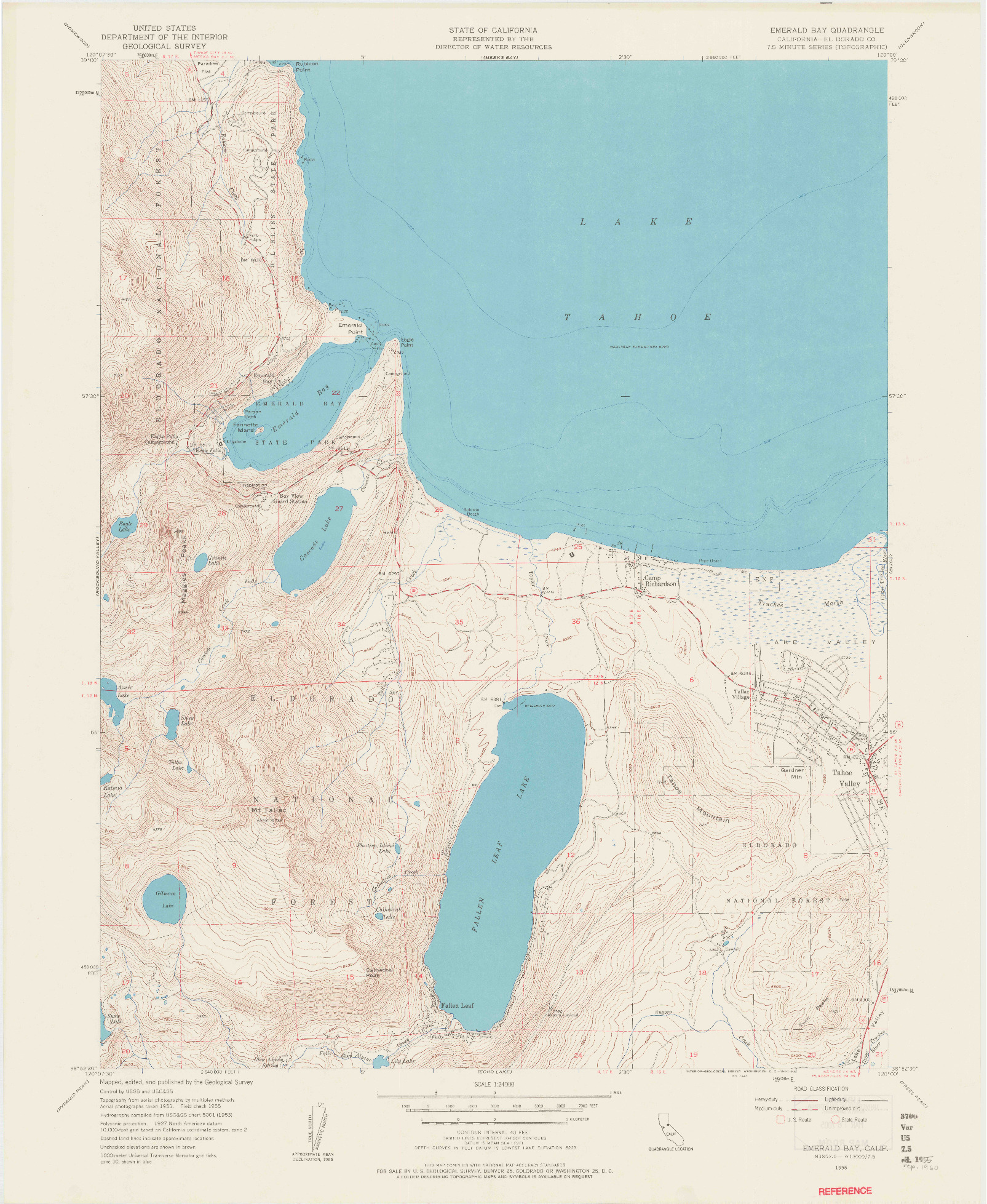 USGS 1:24000-SCALE QUADRANGLE FOR EMERALD BAY, CA 1955