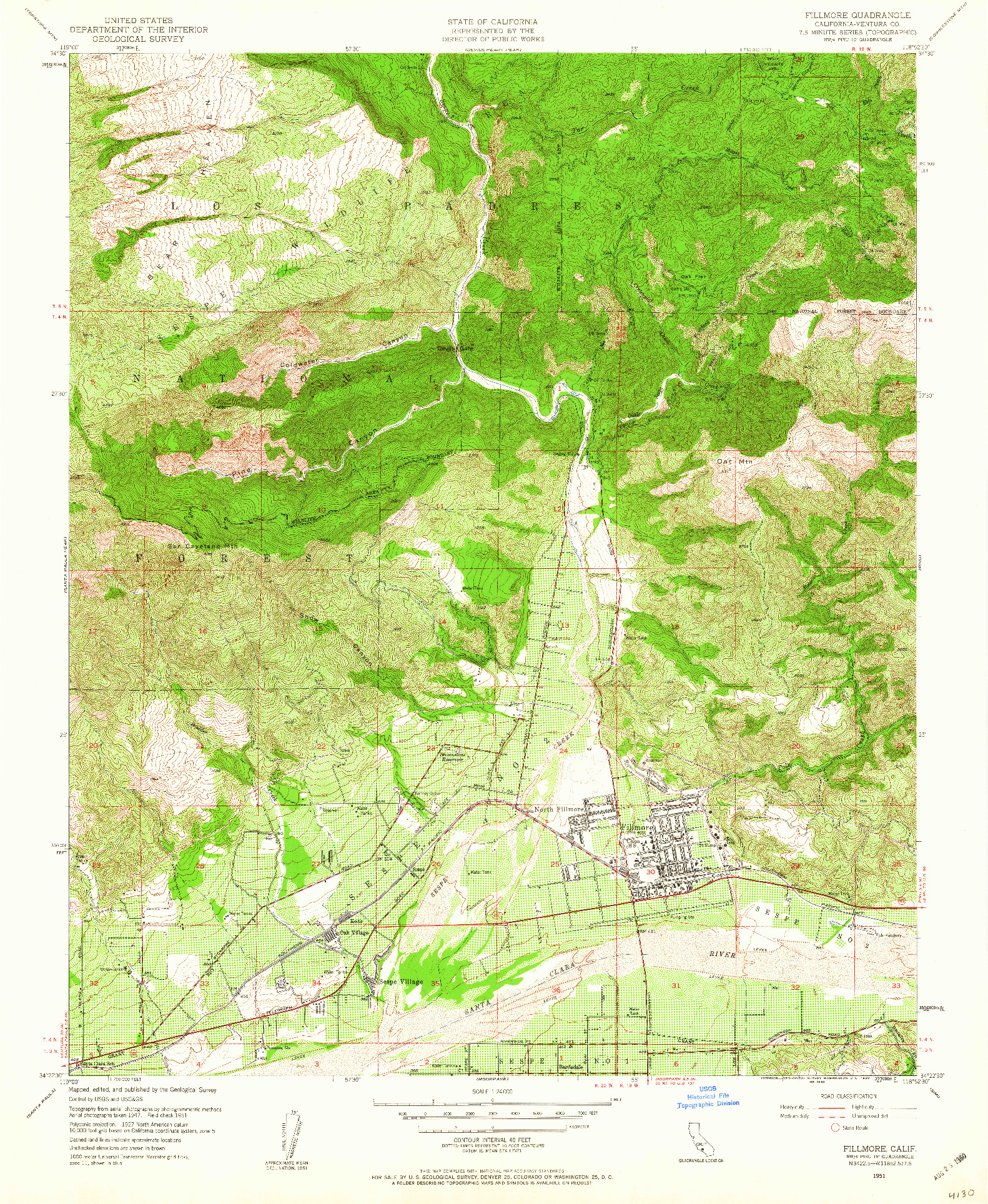 USGS 1:24000-SCALE QUADRANGLE FOR FILLMORE, CA 1951