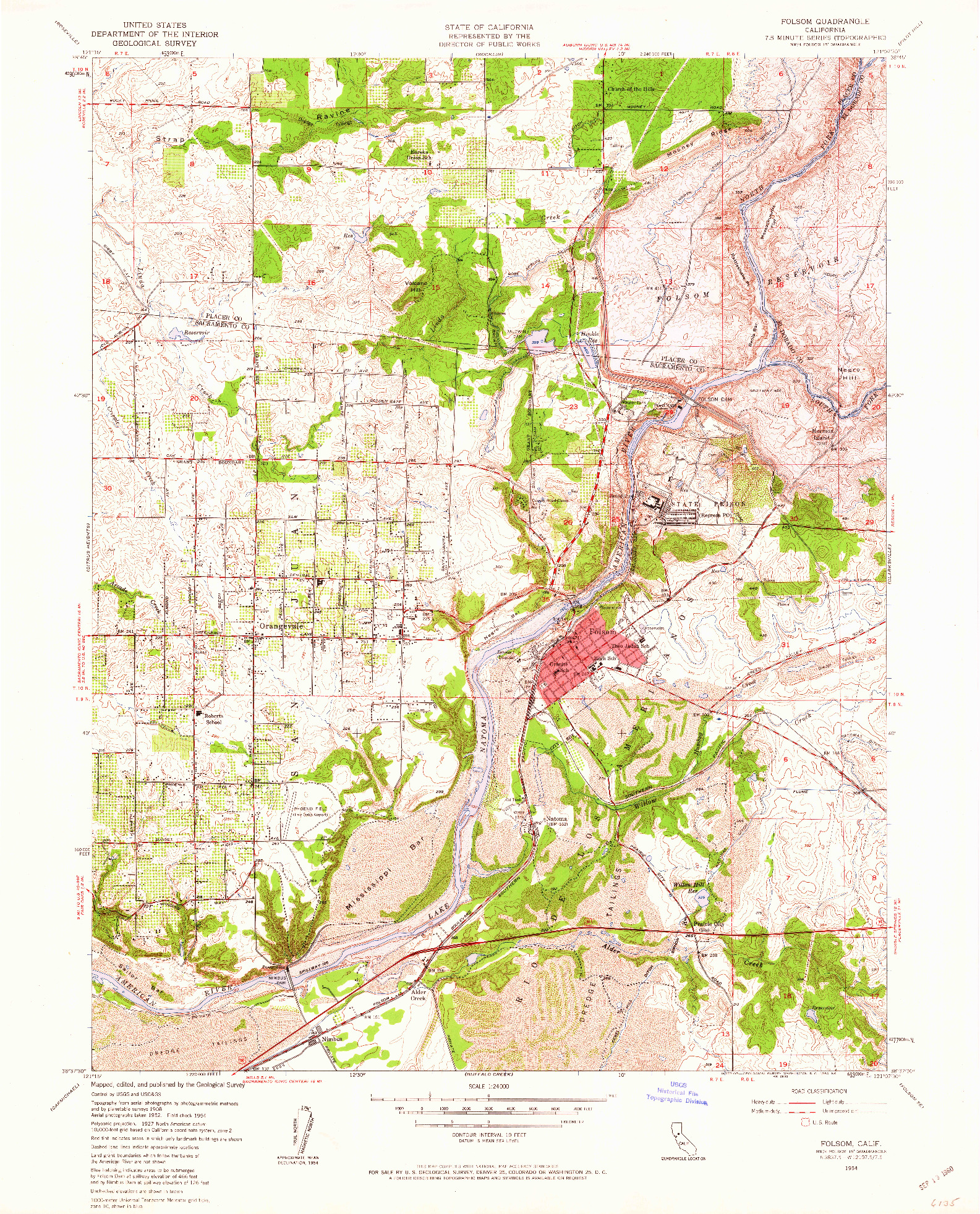 USGS 1:24000-SCALE QUADRANGLE FOR FOLSOM, CA 1954
