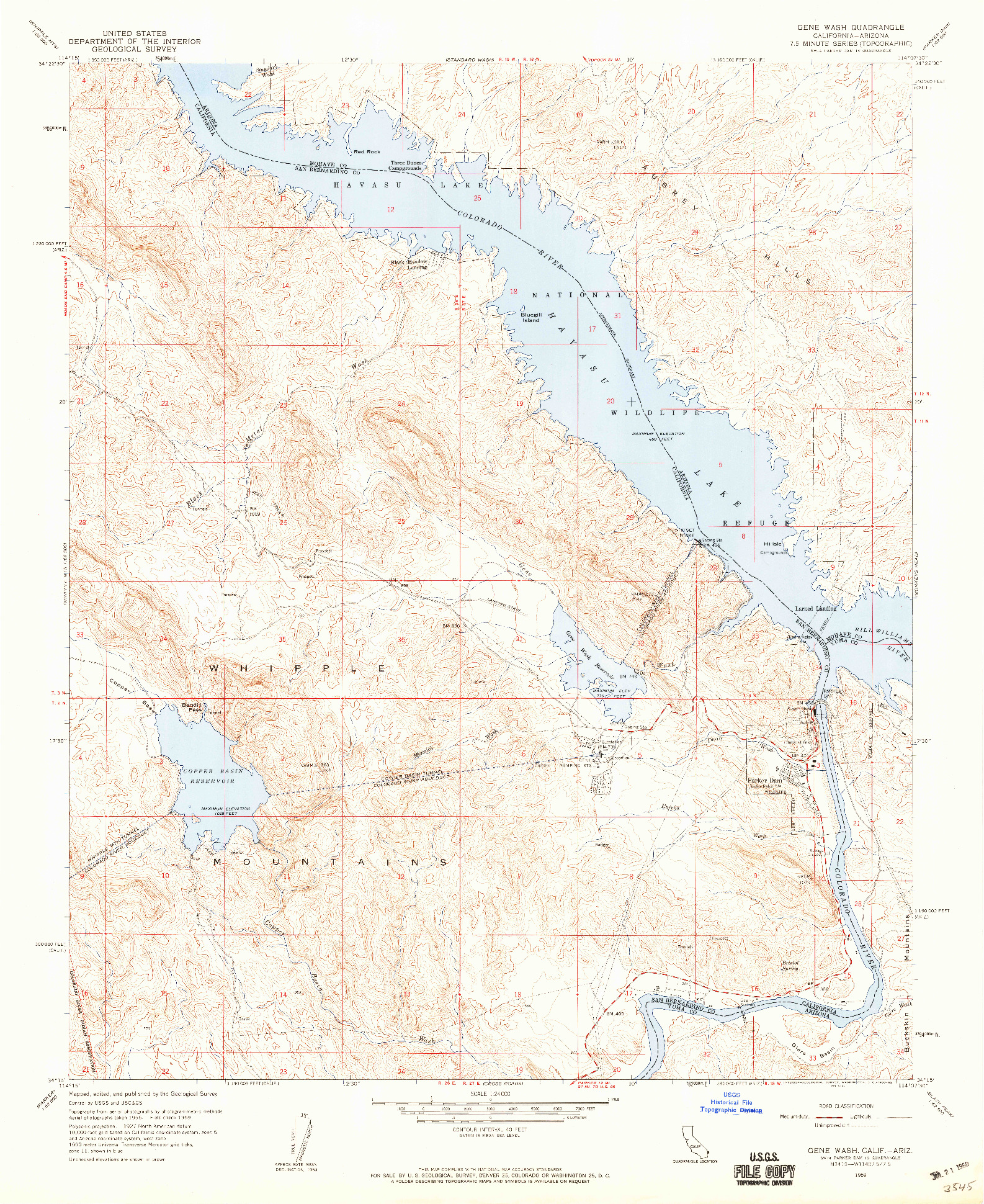 USGS 1:24000-SCALE QUADRANGLE FOR GENE WASH, CA 1959