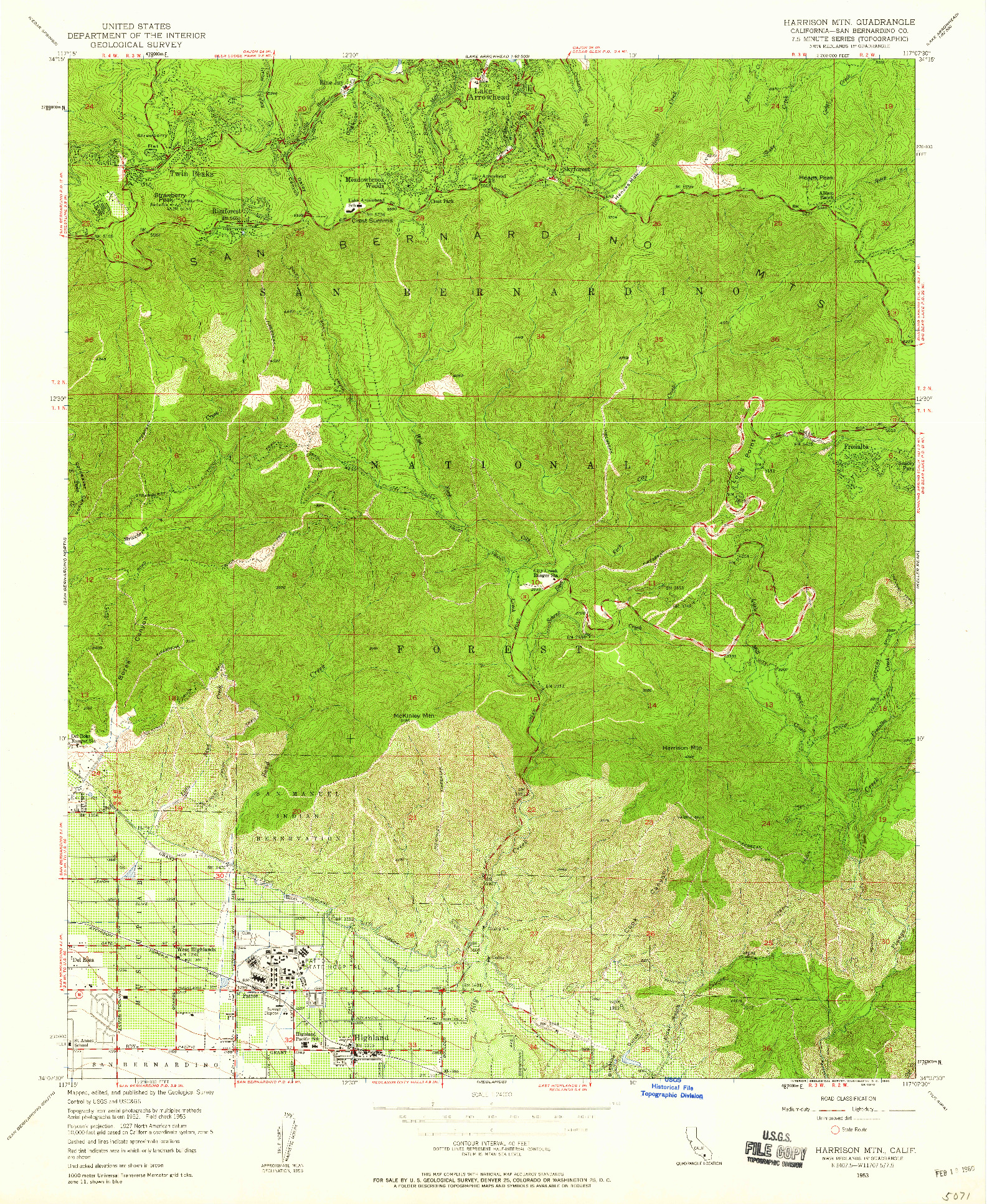 USGS 1:24000-SCALE QUADRANGLE FOR HARRISON MTN., CA 1953