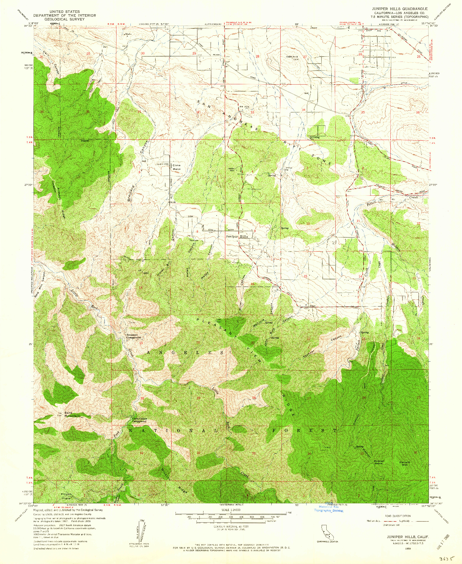 USGS 1:24000-SCALE QUADRANGLE FOR JUNIPER HILLS, CA 1959