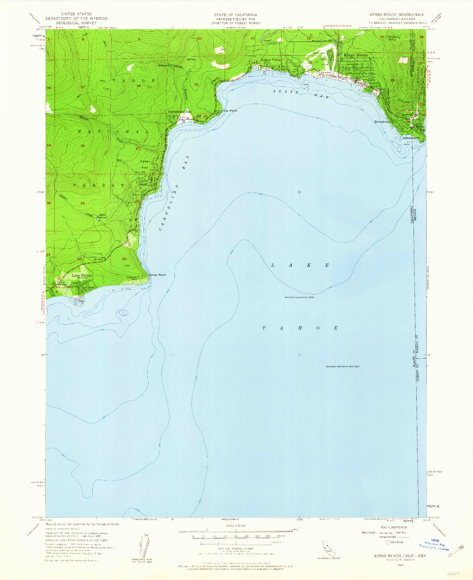 USGS 1:24000-SCALE QUADRANGLE FOR KINGS BEACH, CA 1955