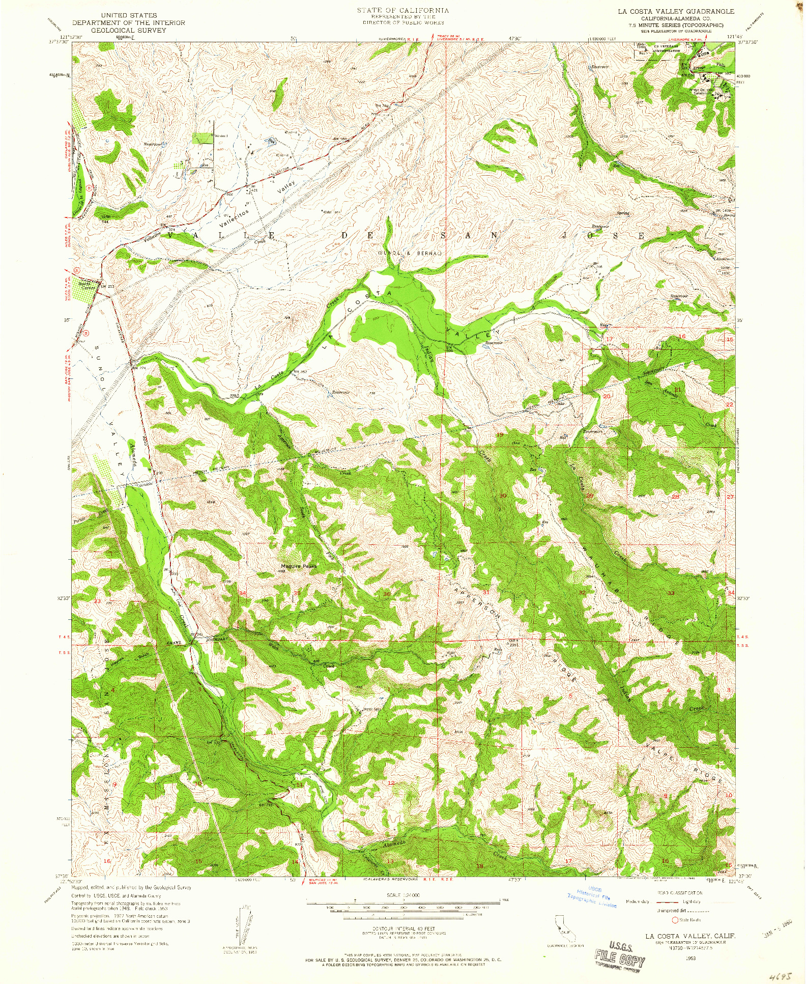USGS 1:24000-SCALE QUADRANGLE FOR LA COSTA VALLEY, CA 1953