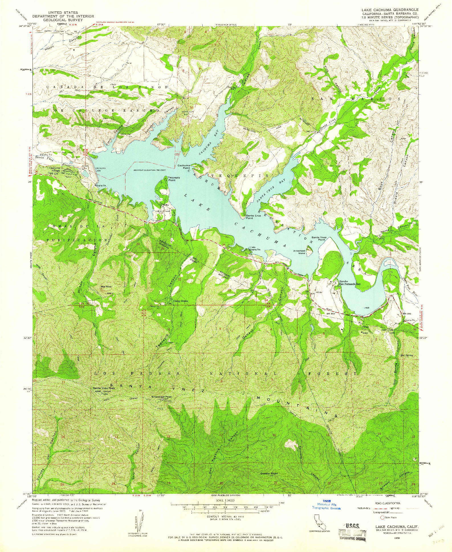 USGS 1:24000-SCALE QUADRANGLE FOR LAKE CACHUMA, CA 1959