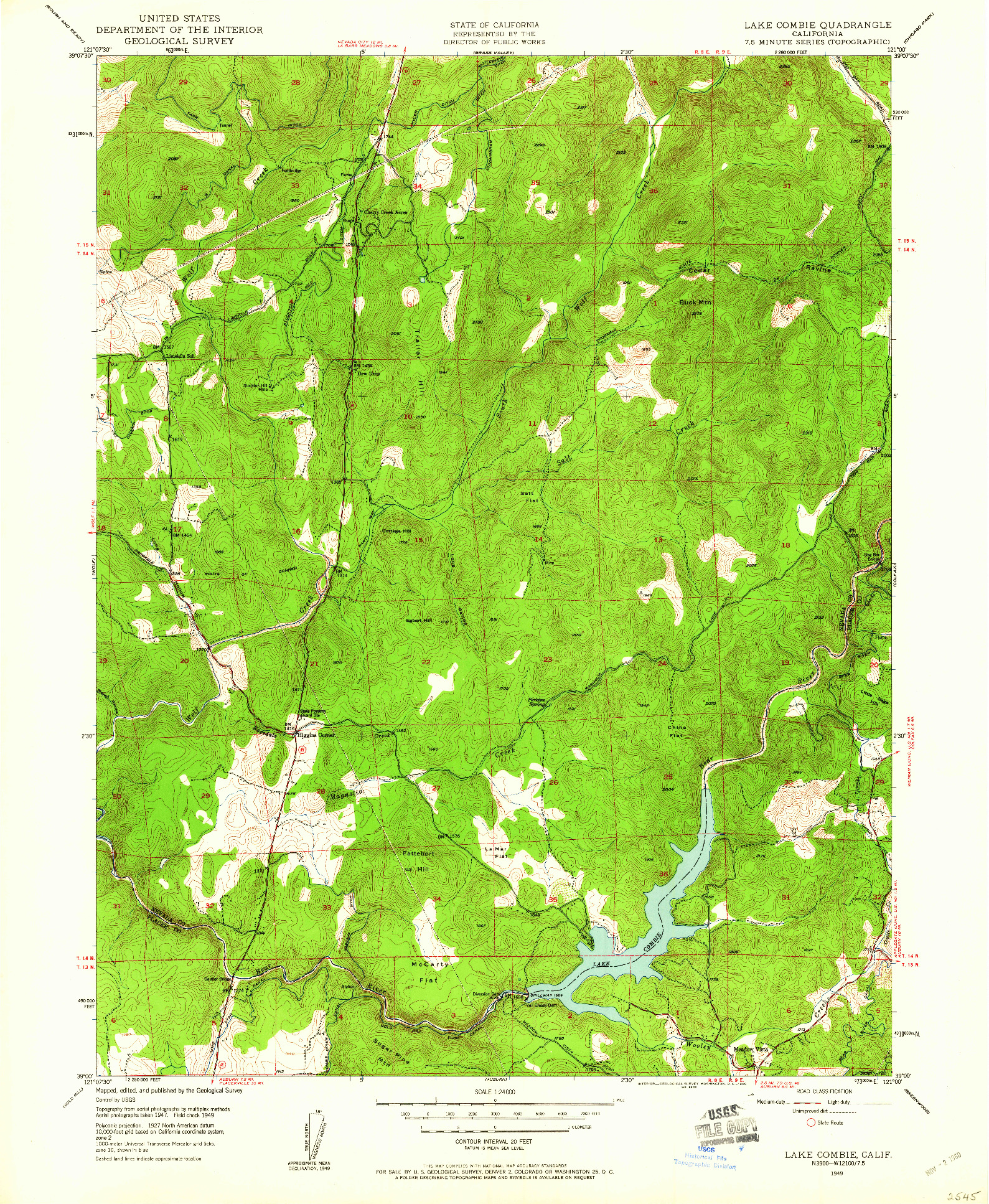 USGS 1:24000-SCALE QUADRANGLE FOR LAKE COMBIE, CA 1949