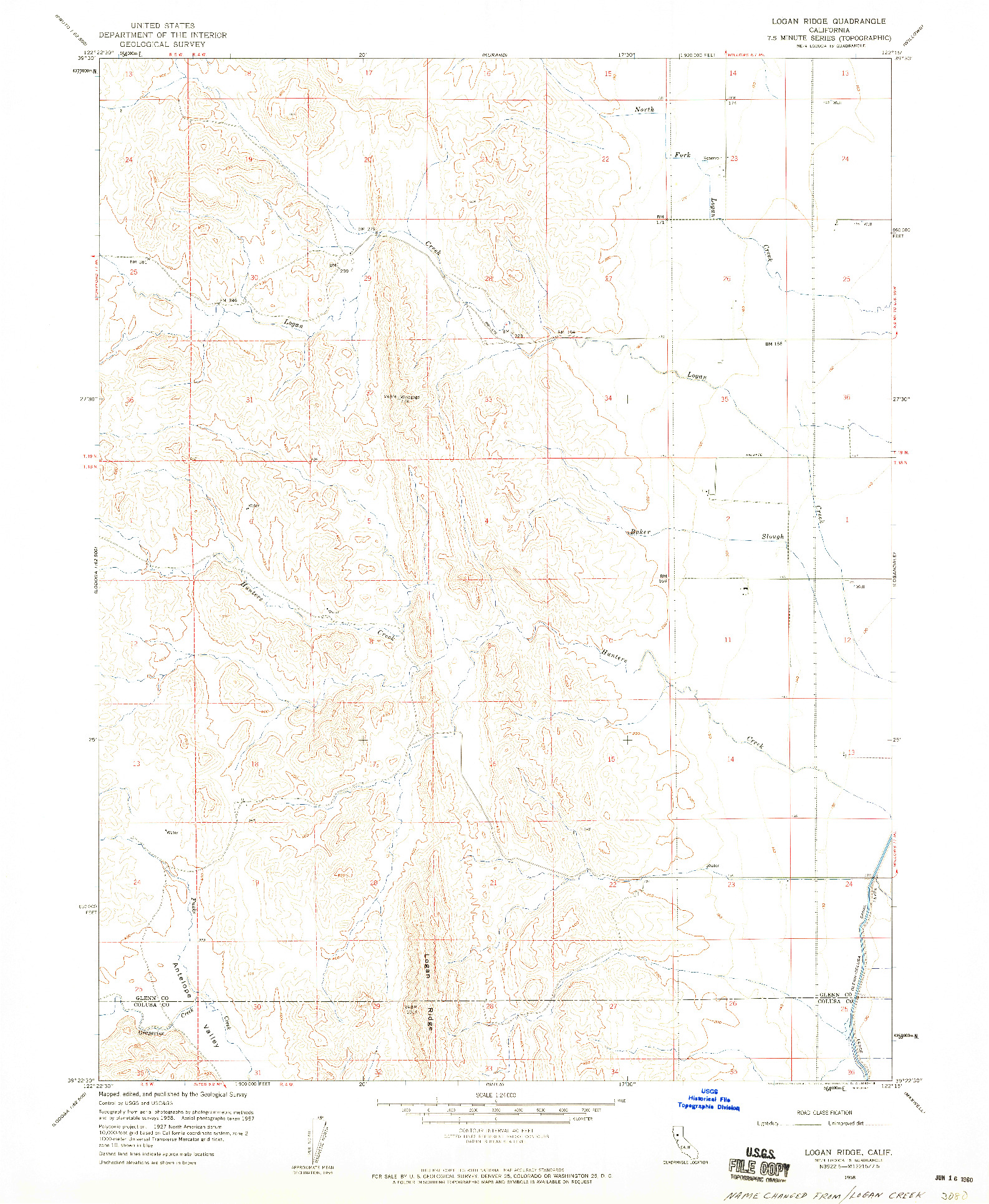USGS 1:24000-SCALE QUADRANGLE FOR LOGAN RIDGE, CA 1958