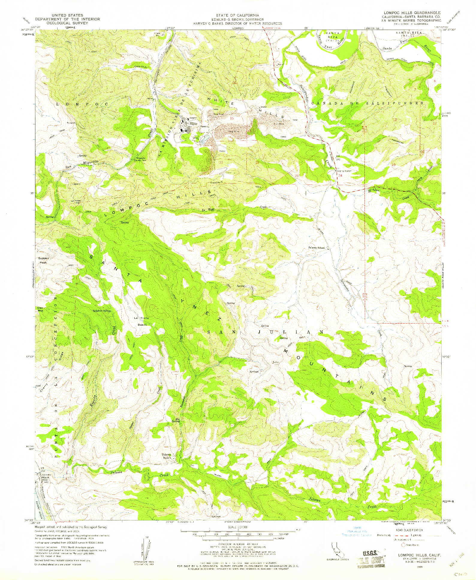 USGS 1:24000-SCALE QUADRANGLE FOR LOMPOC HILLS, CA 1959