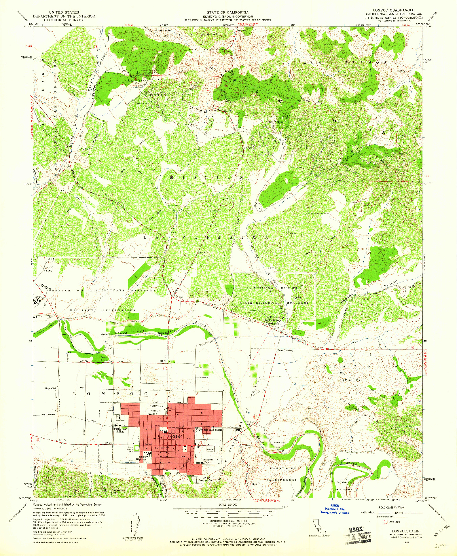 USGS 1:24000-SCALE QUADRANGLE FOR LOMPOC, CA 1959