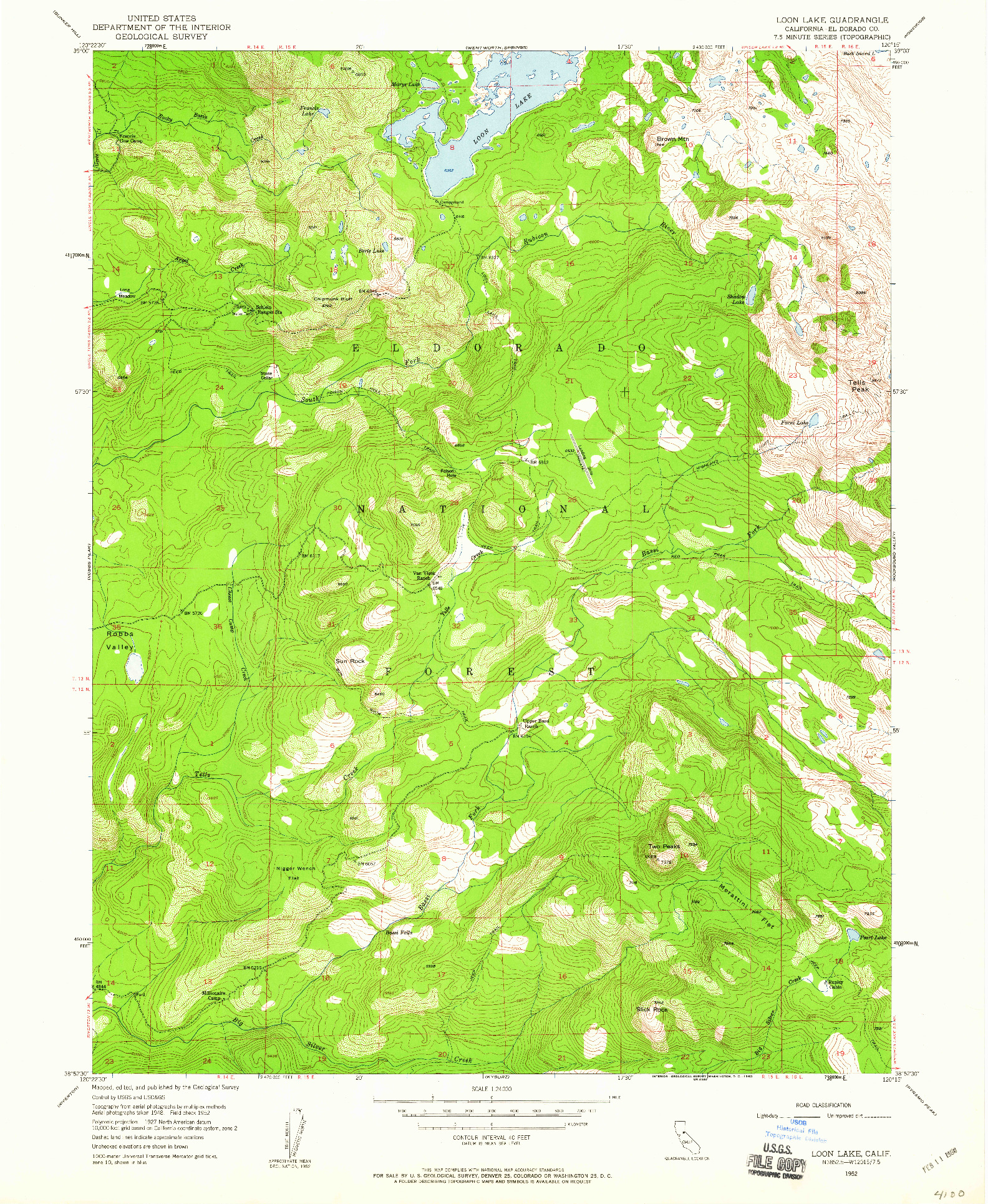 USGS 1:24000-SCALE QUADRANGLE FOR LOON LAKE, CA 1952