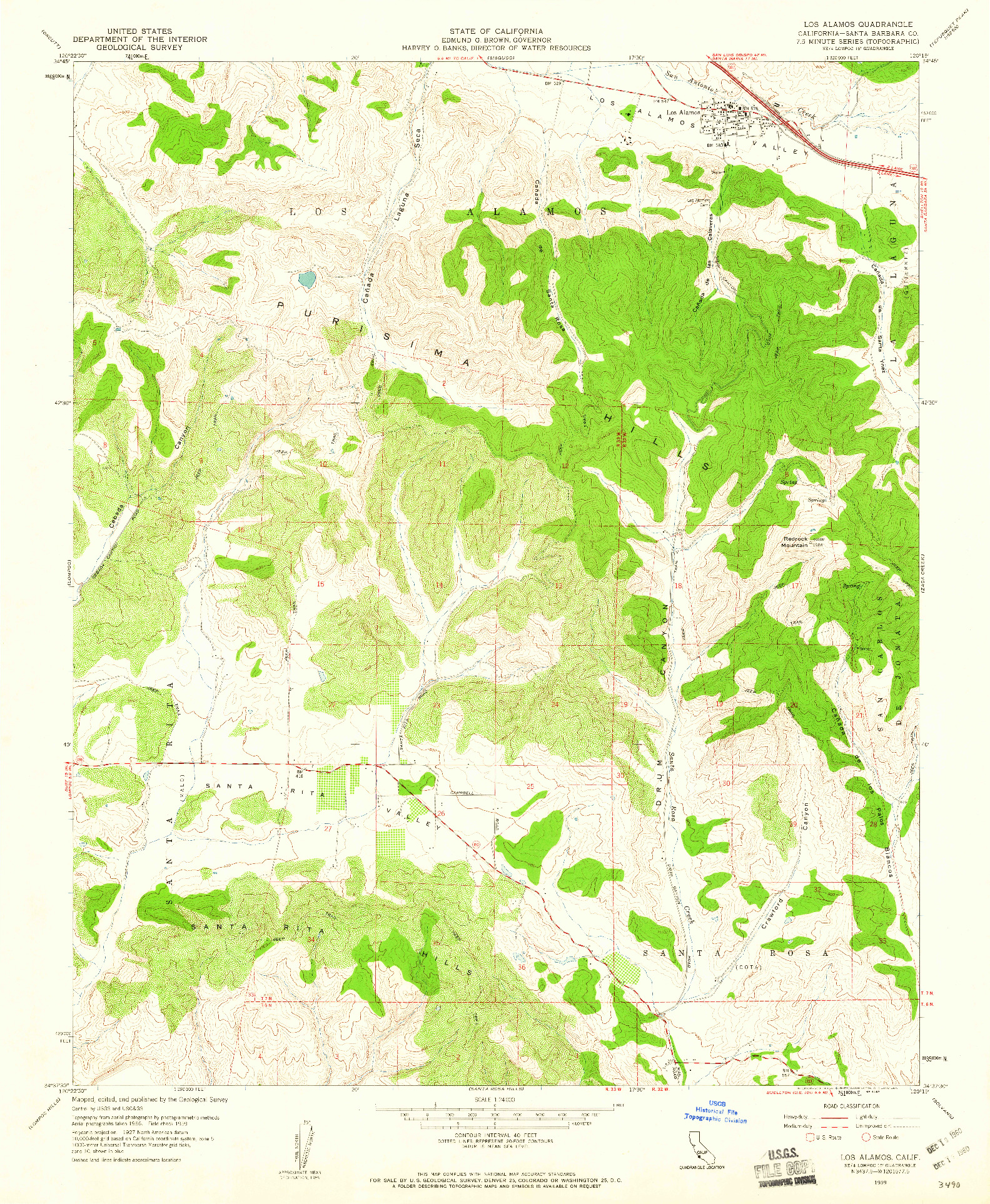 USGS 1:24000-SCALE QUADRANGLE FOR LOS ALAMOS, CA 1959