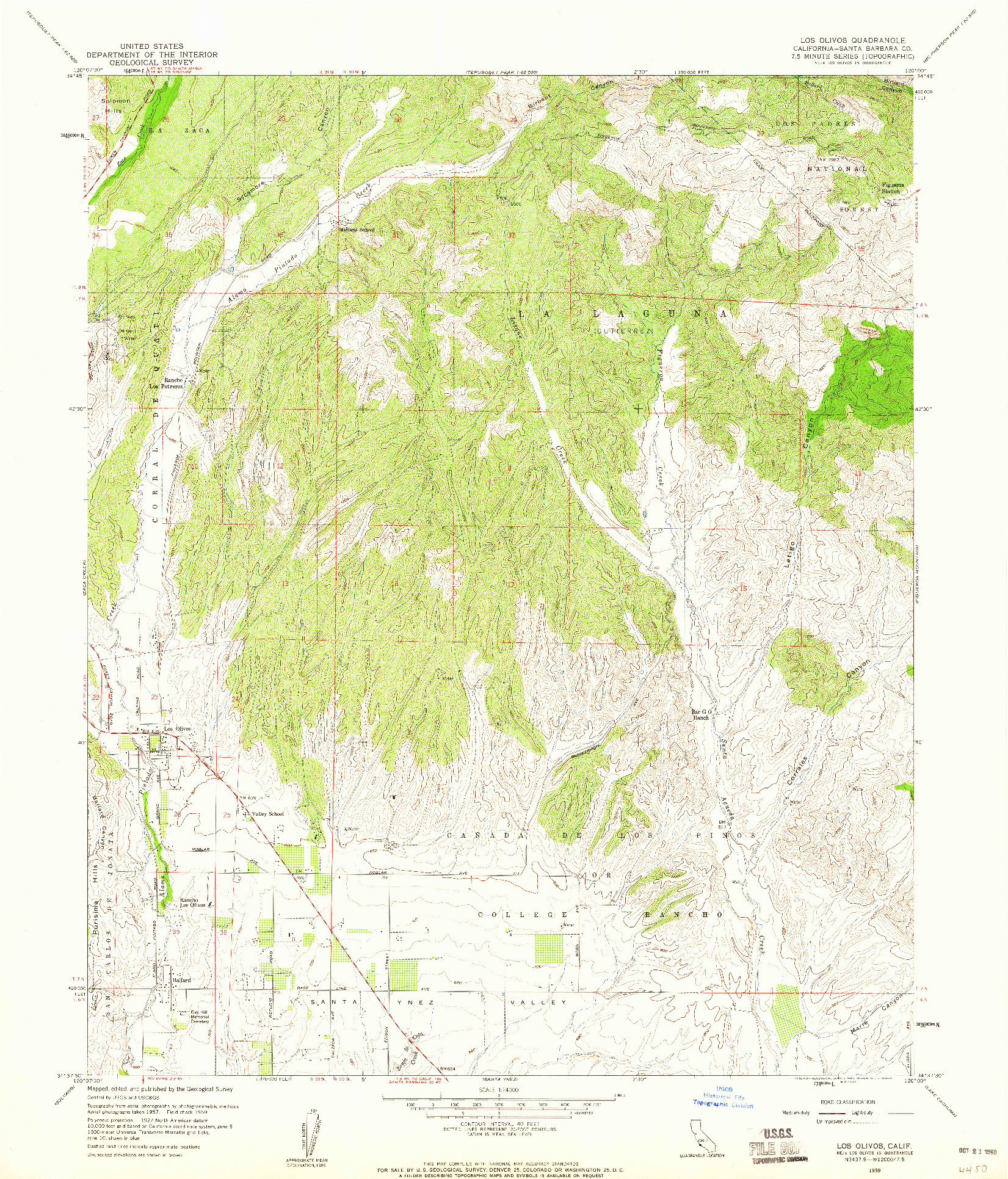 USGS 1:24000-SCALE QUADRANGLE FOR LOS OLIVOS, CA 1959